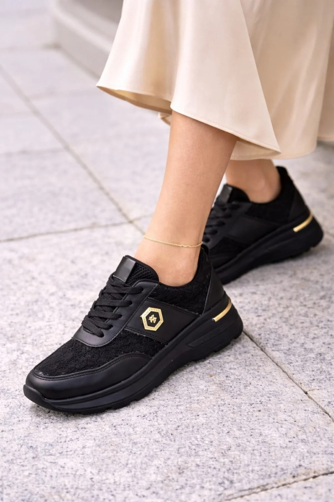 Slipcat Dantel Detaylı Trend 5 Cm Platform Yüksek Taban Kadın Sneaker Spor Ayakkabı görsel 2