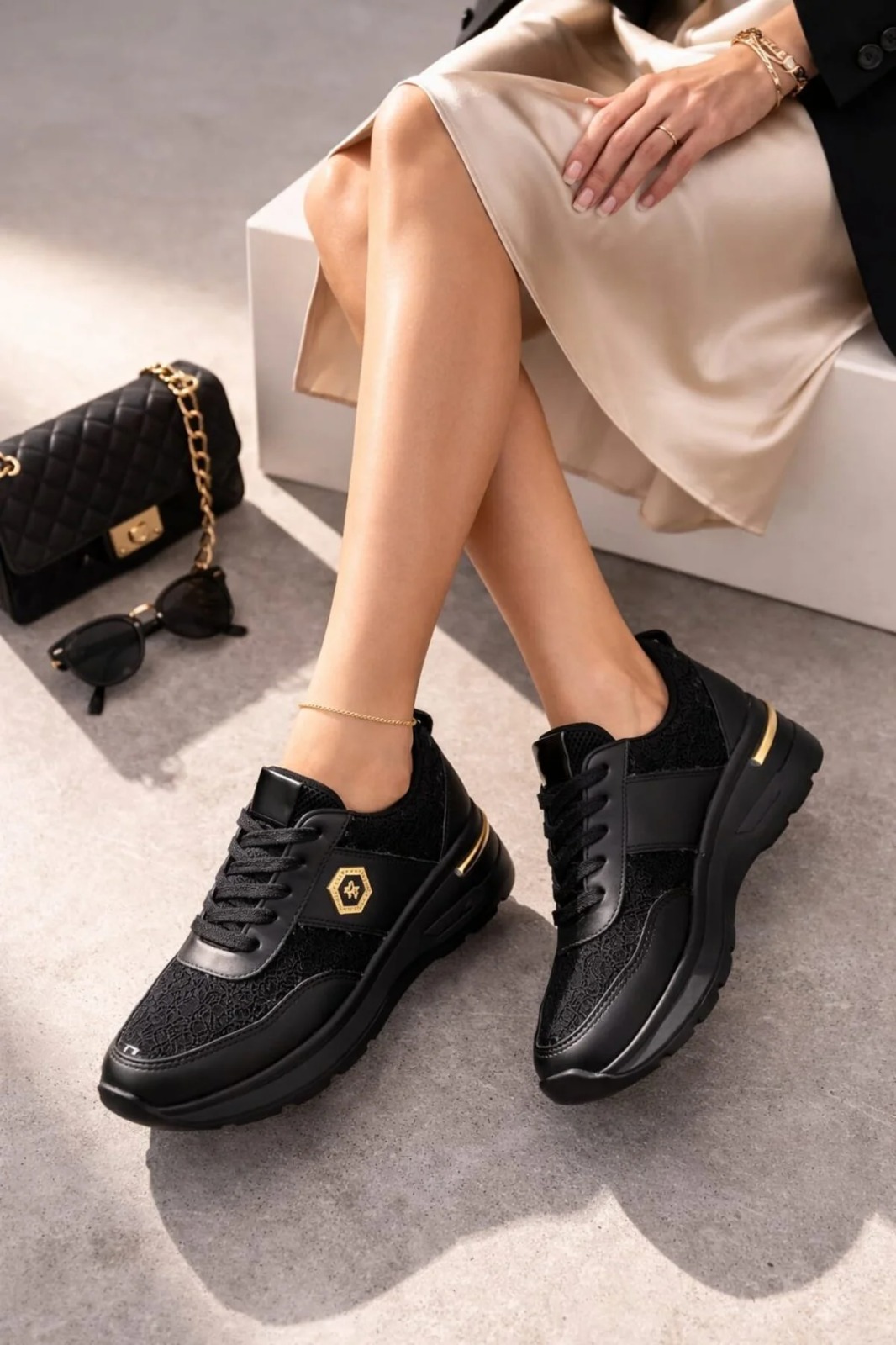 Slipcat Dantel Detaylı Trend 5 Cm Platform Yüksek Taban Kadın Sneaker Spor Ayakkabı görsel 5