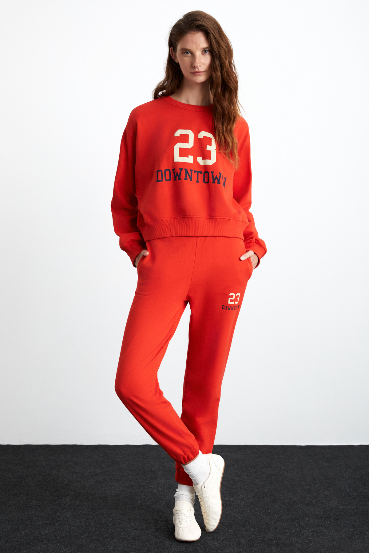 ETHIQUET JENNIE Kadın Yumuşacık Organik Pamuklu Kumaş Lastikli Paçalı Regular Fit KIRMIZI Eşofman Altı görsel 2
