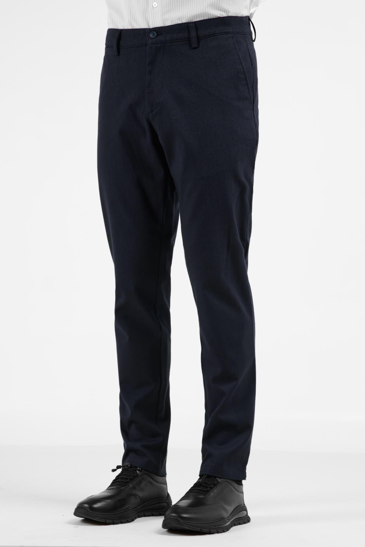 İMZA Lacivert Yan Cep Düz Paça Pamuklu Comfort Fit Casual Chino Pantolon 1003255159