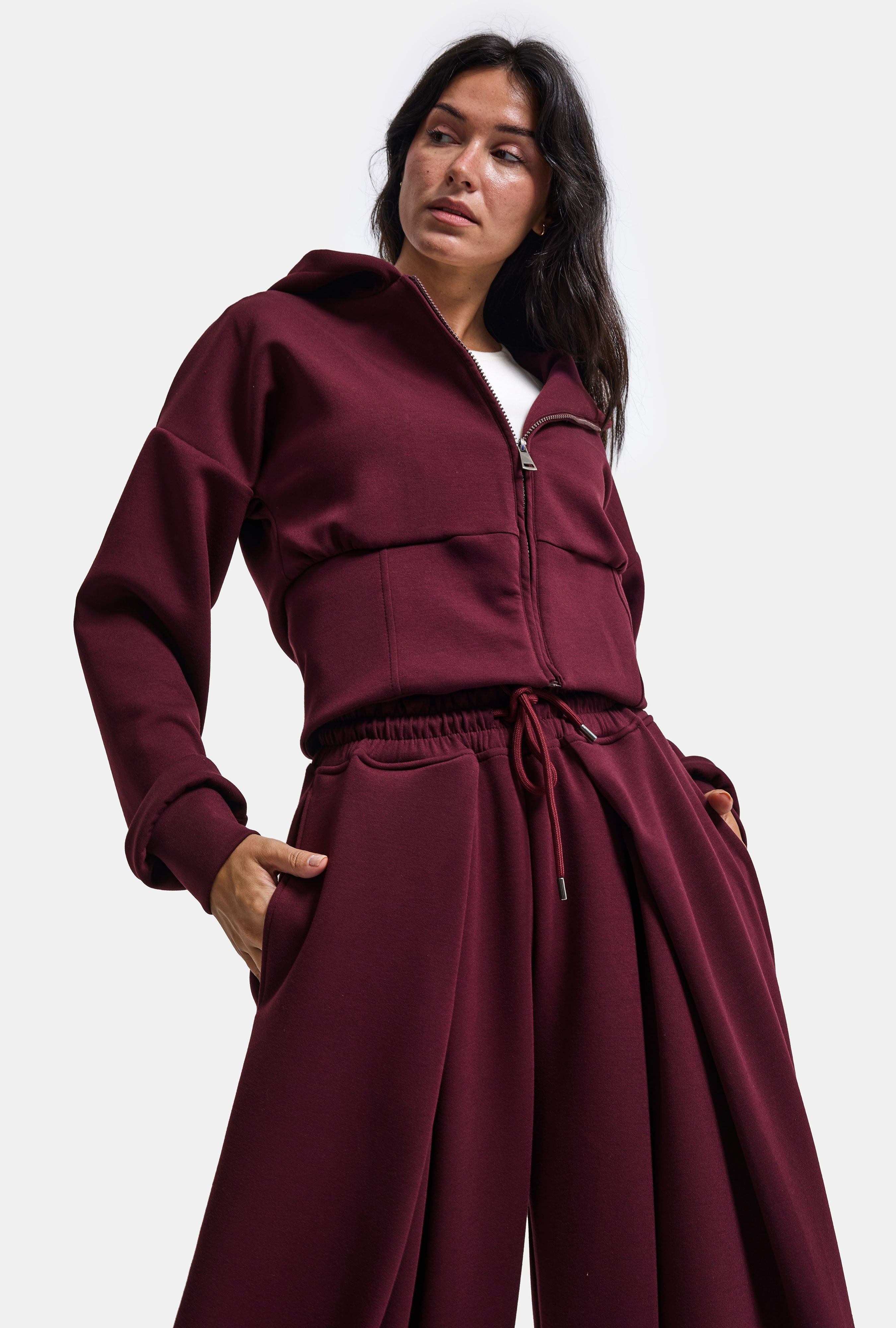 It's Basic Kadın Bordo w6-35 Üst Polar Alt Eşofman Pantolon 2'li Takım