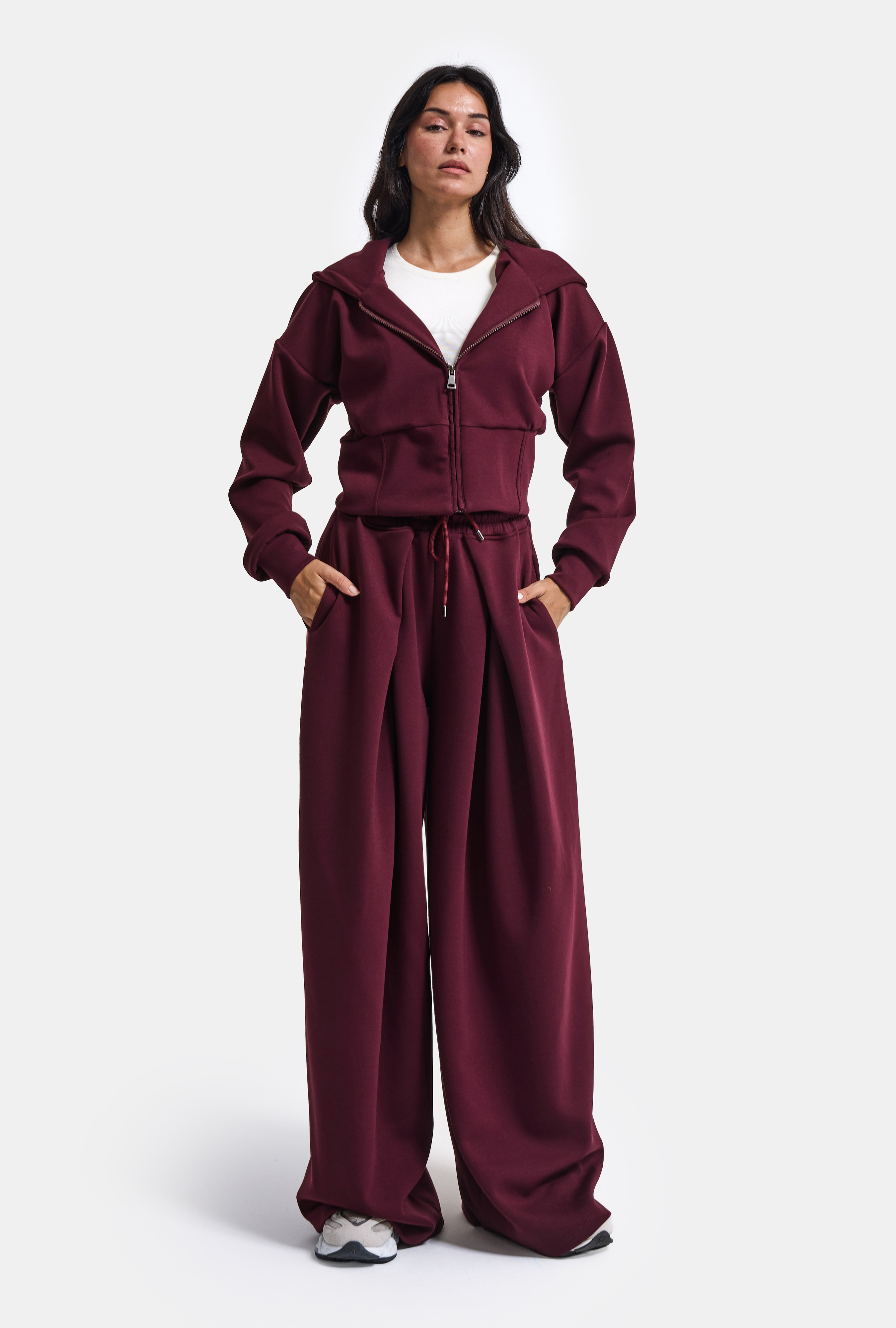 It's Basic Kadın Bordo w6-35 Üst Polar Alt Eşofman Pantolon 2'li Takım görsel 2