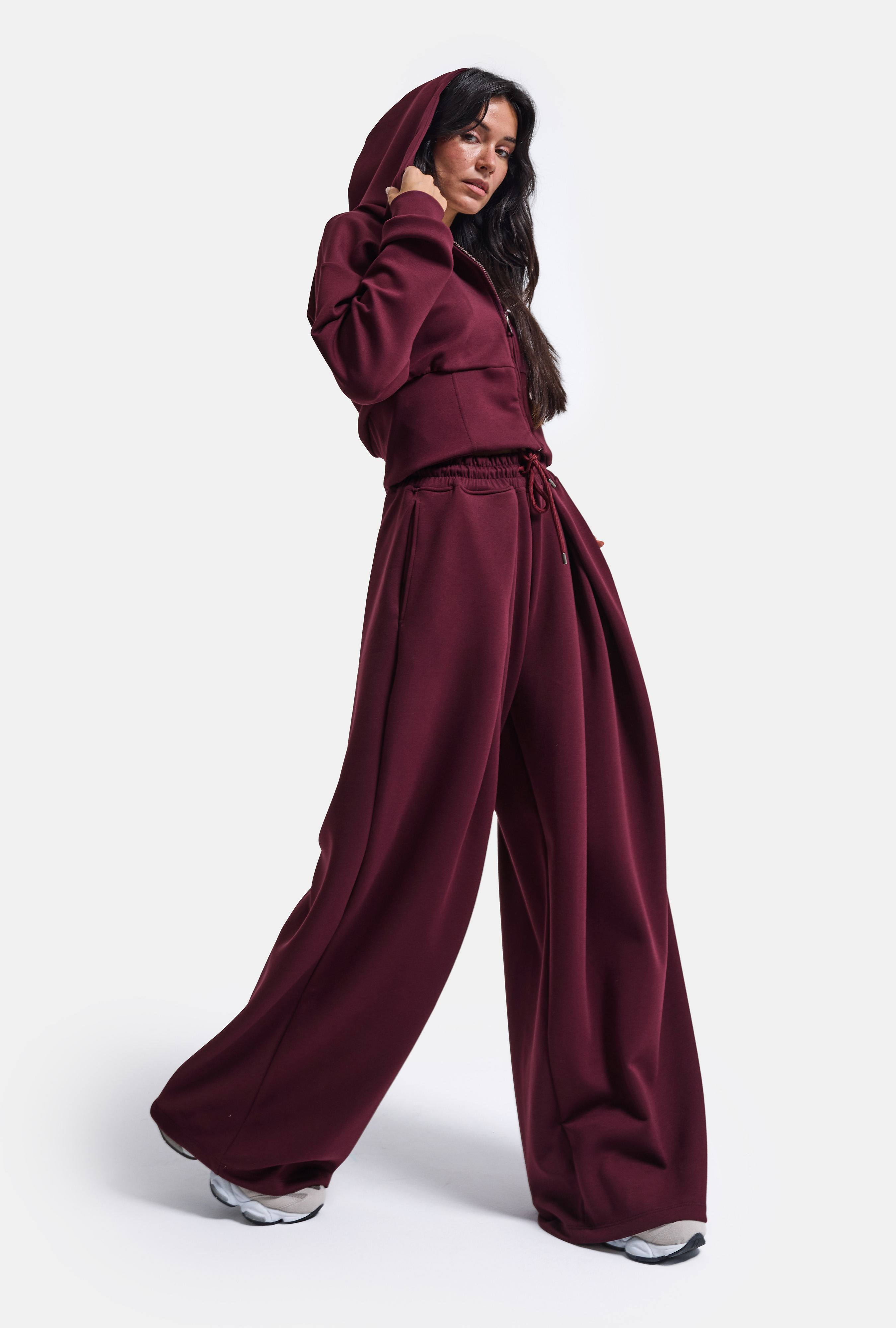 It's Basic Kadın Bordo w6-35 Üst Polar Alt Eşofman Pantolon 2'li Takım görsel 3