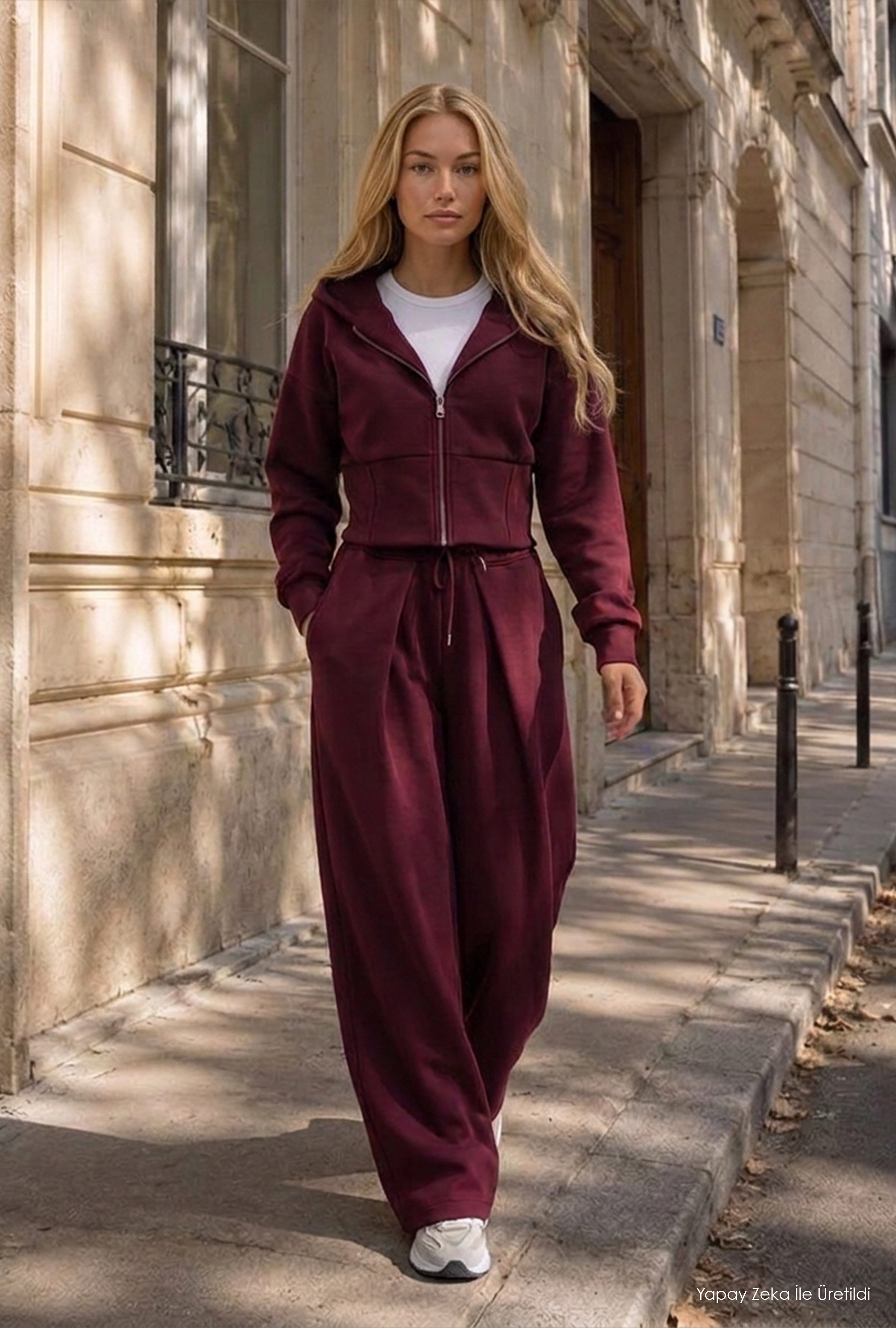 It's Basic Kadın Bordo w6-35 Üst Polar Alt Eşofman Pantolon 2'li Takım görsel 4