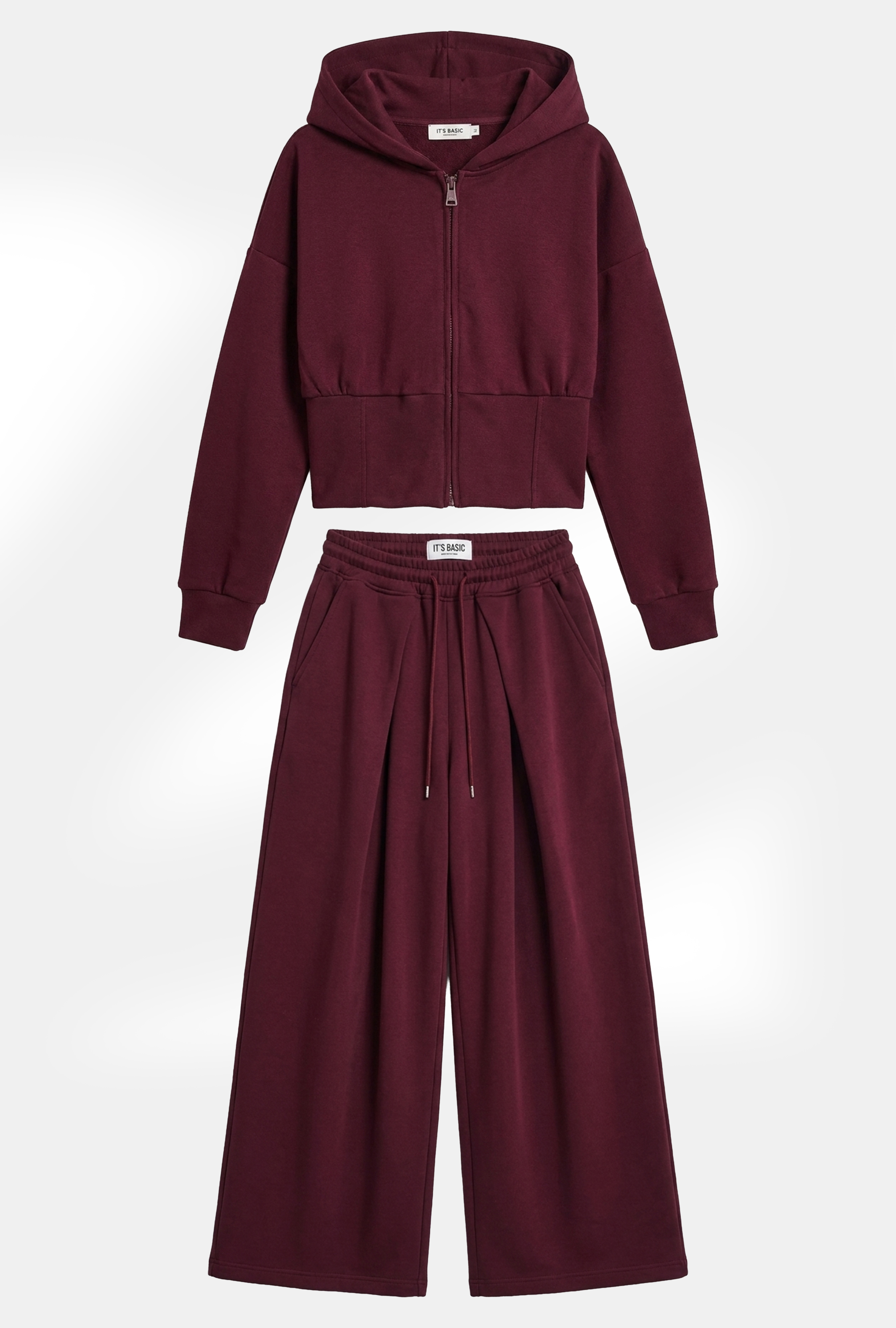 It's Basic Kadın Bordo w6-35 Üst Polar Alt Eşofman Pantolon 2'li Takım görsel 5