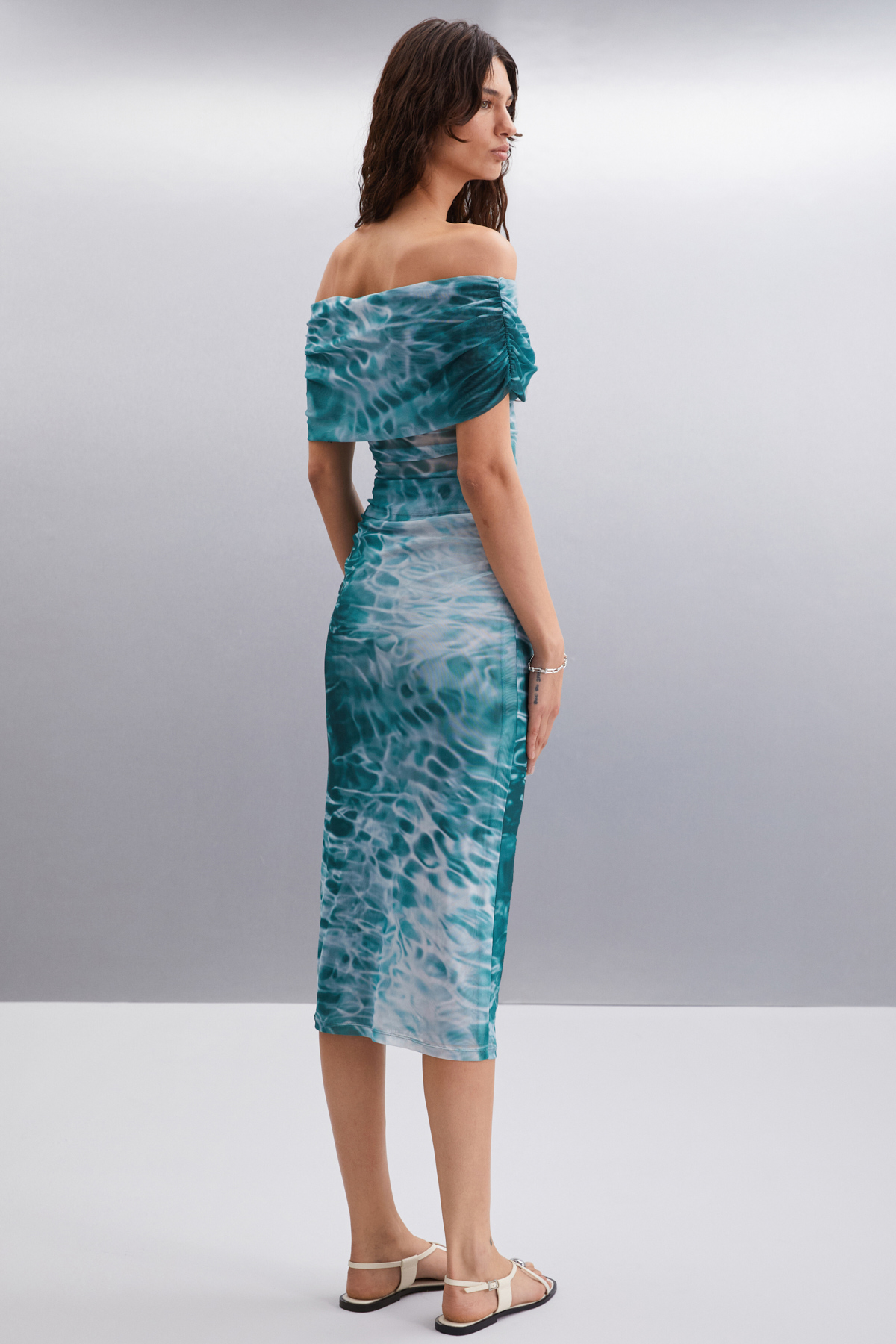 ETHIQUET JAVIERA Kadın Slim Fit Su Desenli Tül Astarlı SİYAH-RENKLİDESENLİ Etek görsel 5