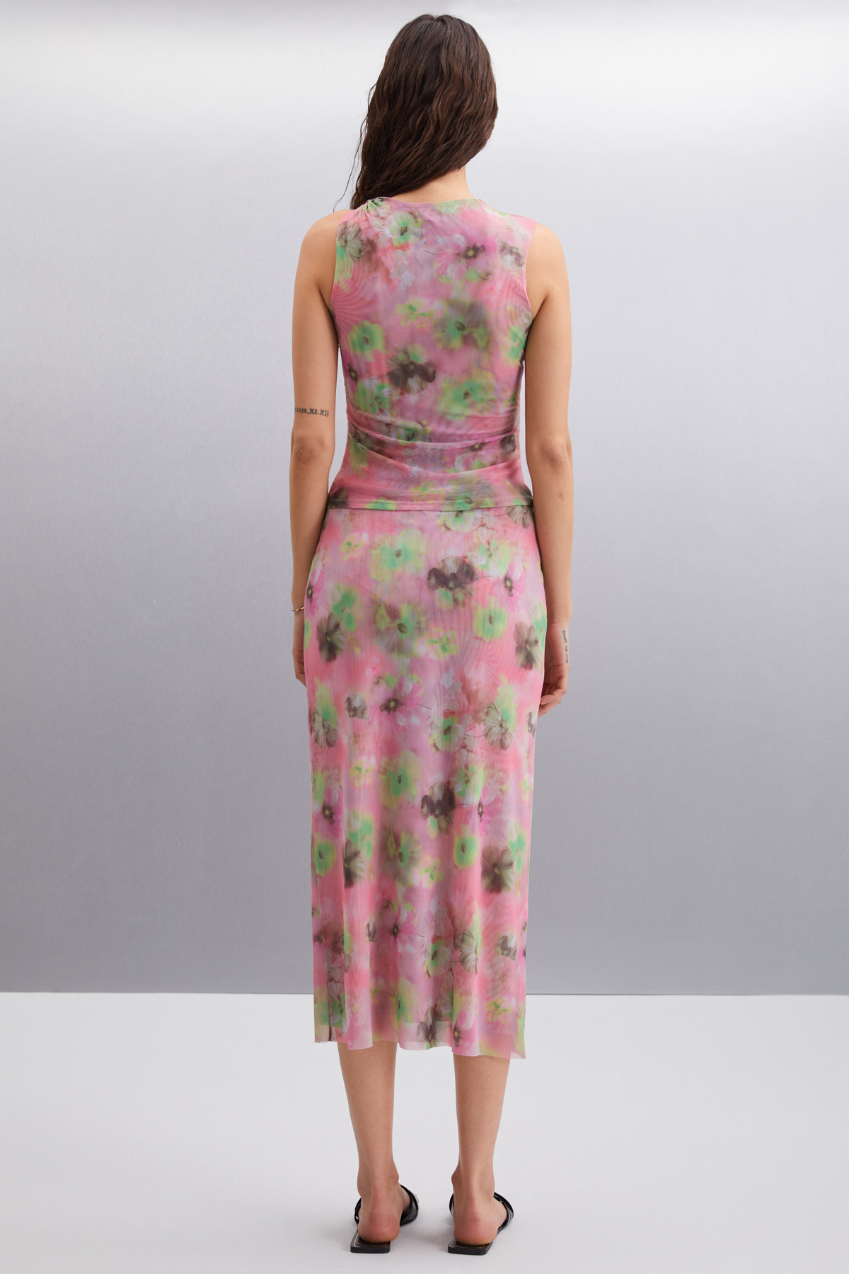 ETHIQUET Jaxie Kadın Slim Fit Su Desenli Tül Astarlı PEMBE Etek görsel 5
