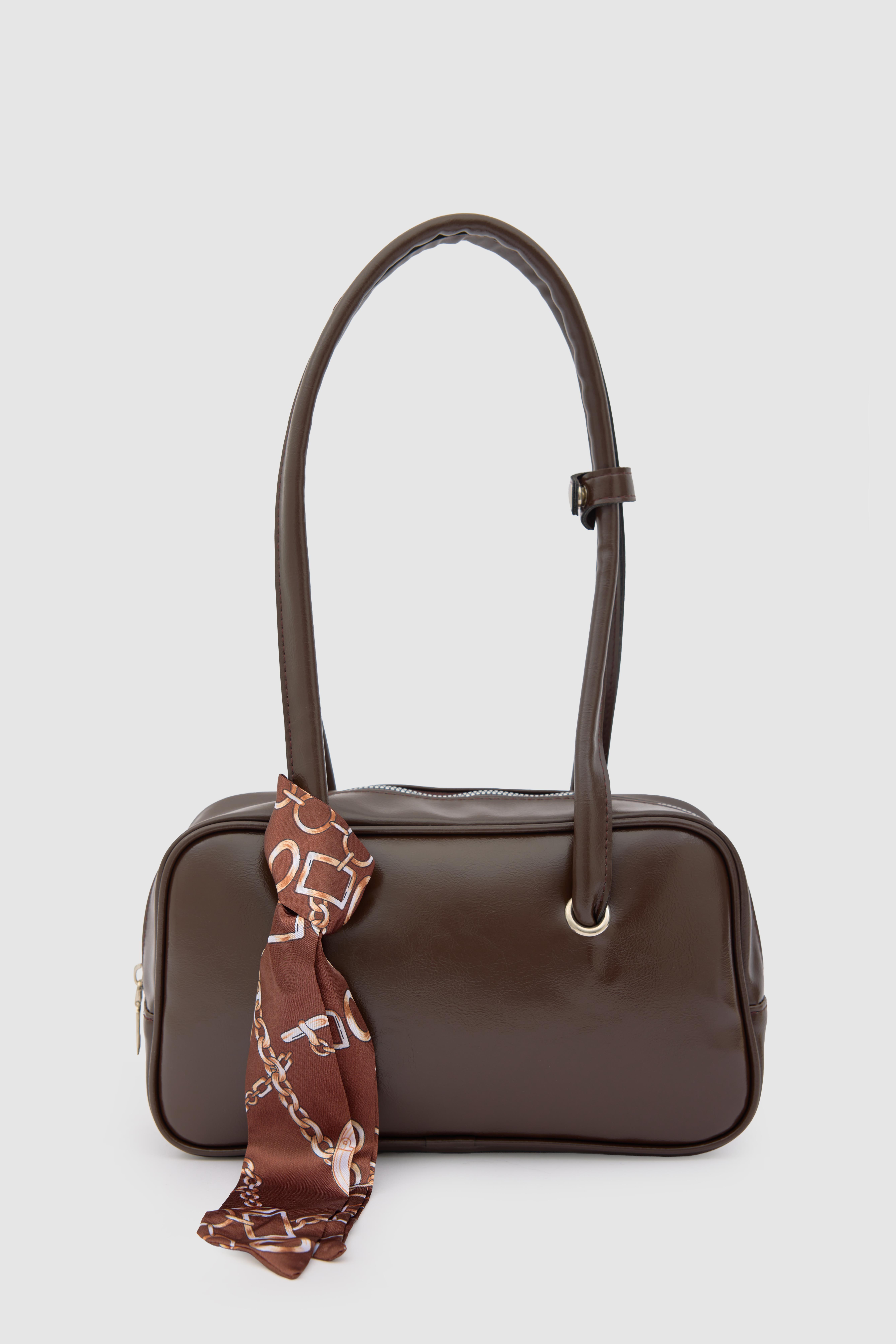 Shulebags Beau Fular Detaylı Baget Çanta Acı Kahve görsel 2