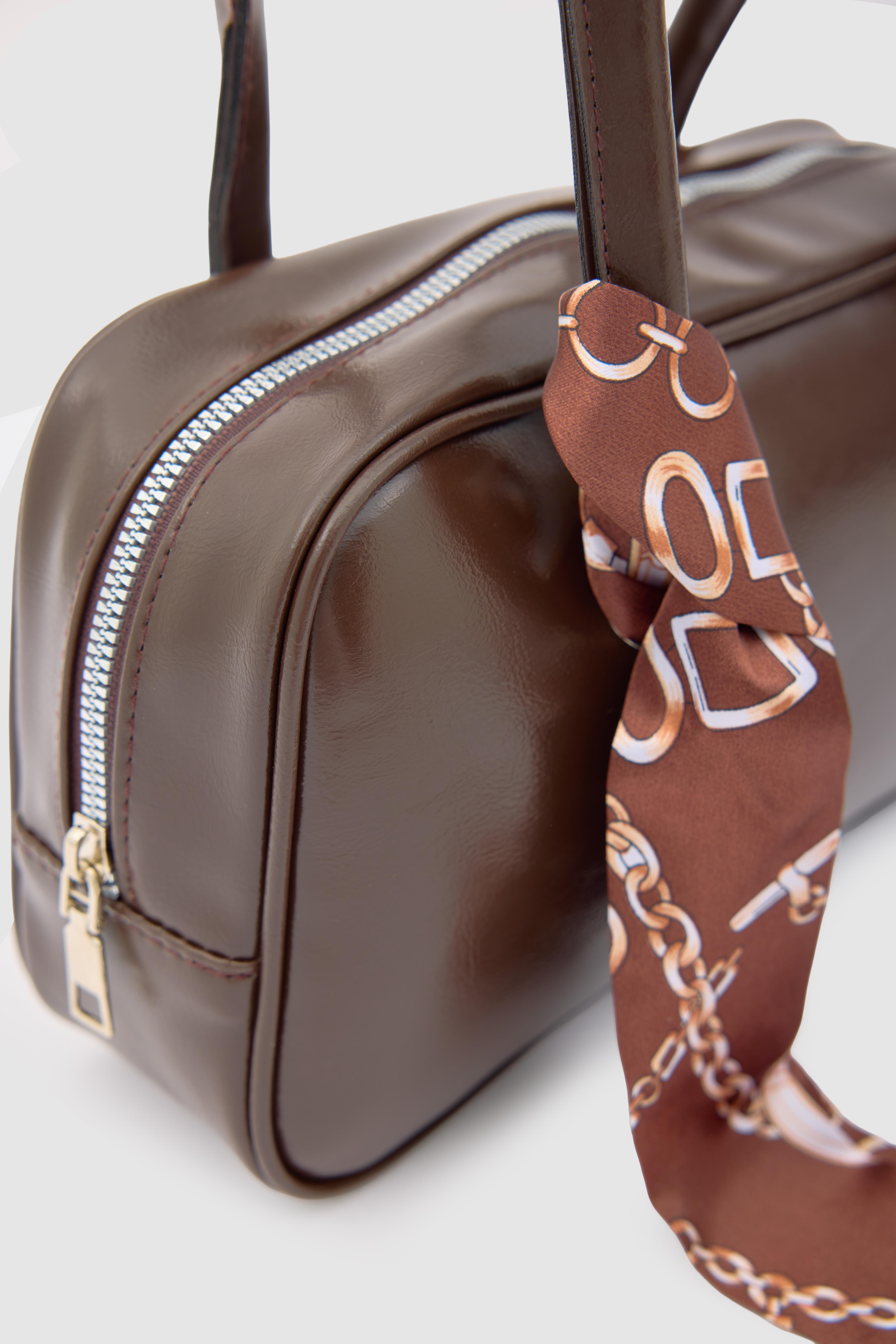 Shulebags Beau Fular Detaylı Baget Çanta Acı Kahve görsel 7