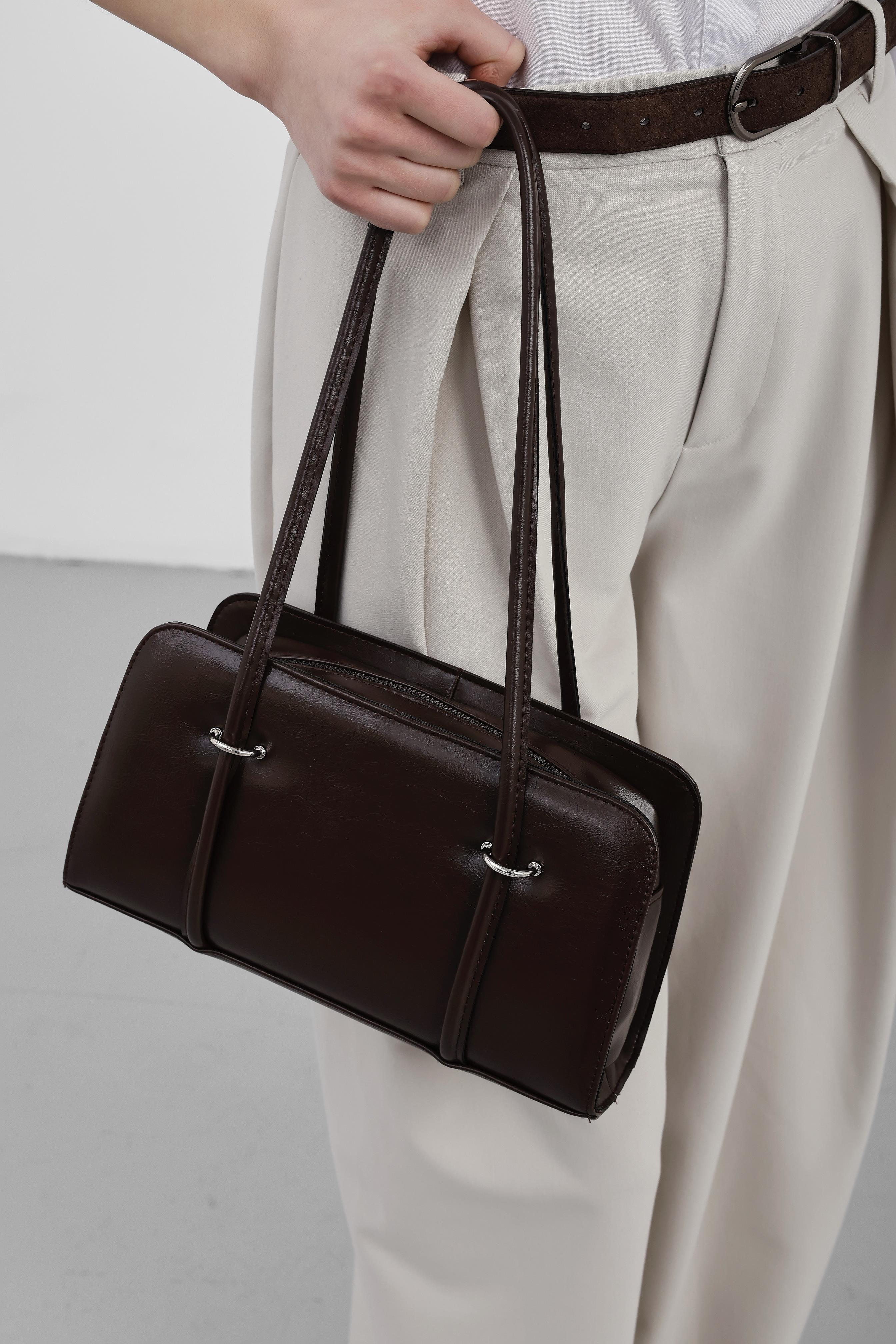 Shulebags Hansal Metal Detaylı Baget Çanta Acı Kahve görsel 5
