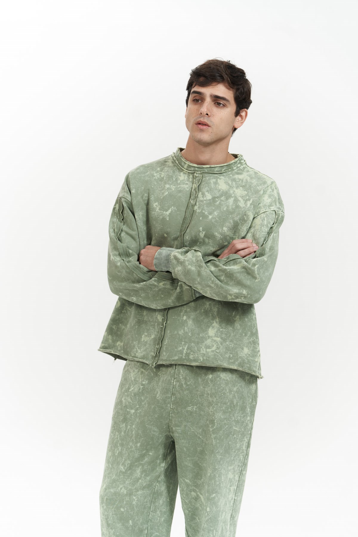 Mai Collection Renee Batik Yıkamalı Yeşil Erkek Eşofman Takım