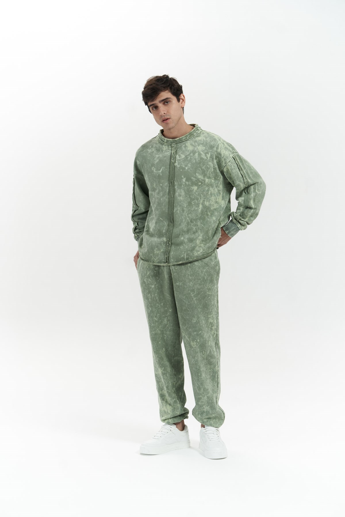 Mai Collection Renee Batik Yıkamalı Yeşil Erkek Eşofman Takım görsel 2