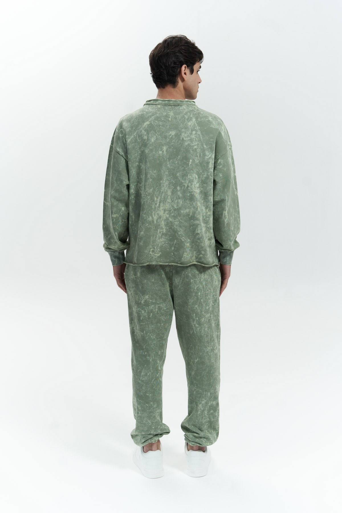Mai Collection Renee Batik Yıkamalı Yeşil Erkek Eşofman Takım görsel 4