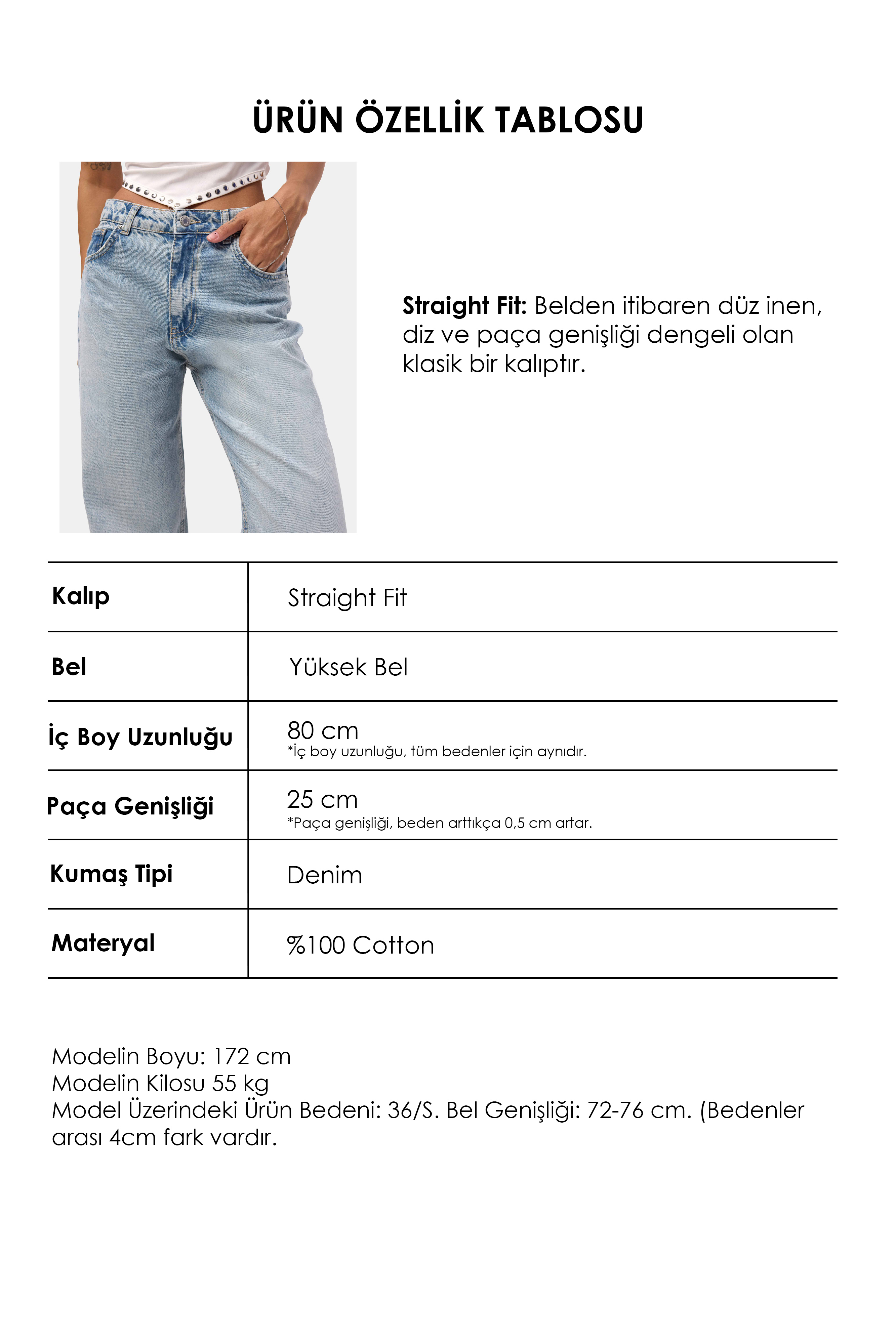 It's Basic Kadın Açık Jean Doris 4s6-32 Straight Fit Yüksek Bel Denim Jean görsel 6