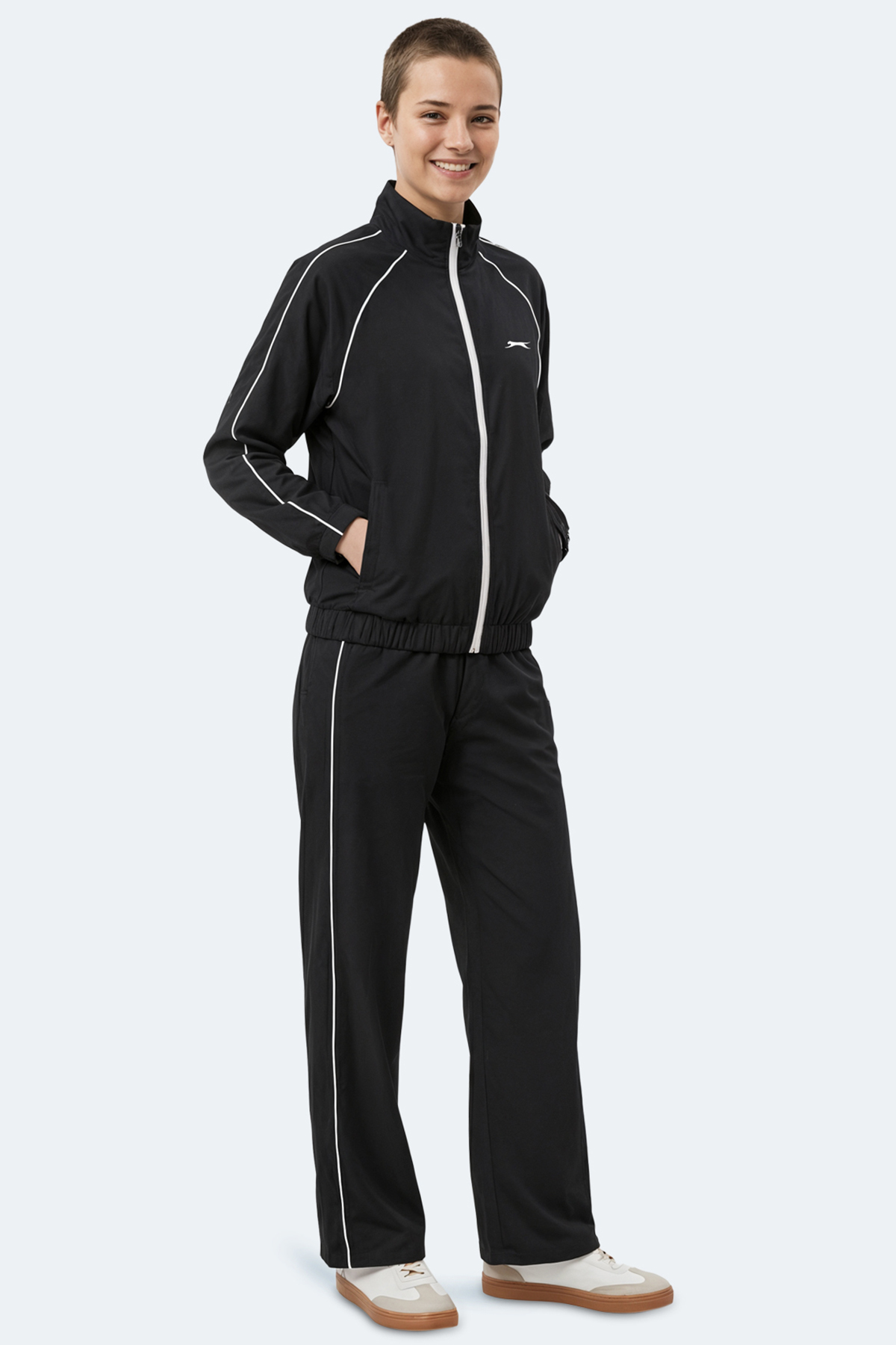 SLAZENGER REVEL Kadın Dik Yaka Fermuarlı Siyah Eşofman Takımı görsel 6