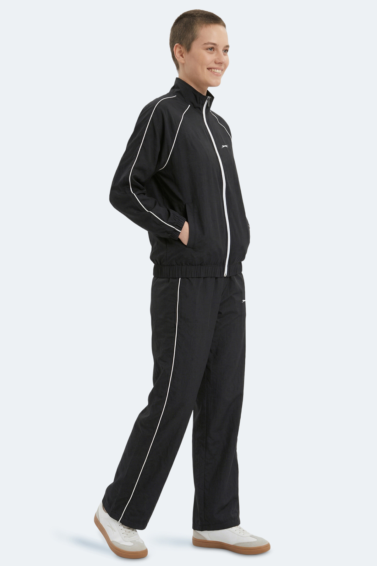 SLAZENGER REVEL Kadın Dik Yaka Fermuarlı Siyah Eşofman Takımı görsel 7