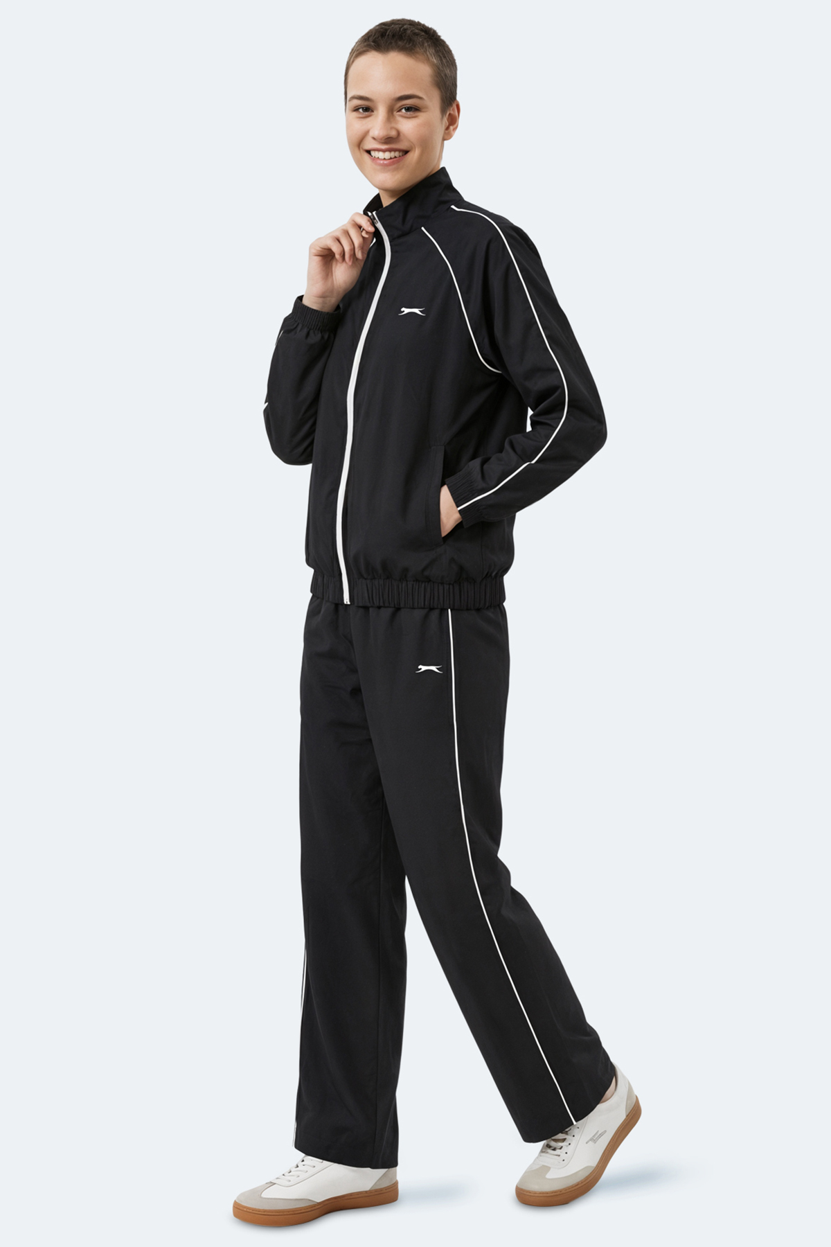 SLAZENGER REVEL Kadın Dik Yaka Fermuarlı Siyah Eşofman Takımı görsel 8