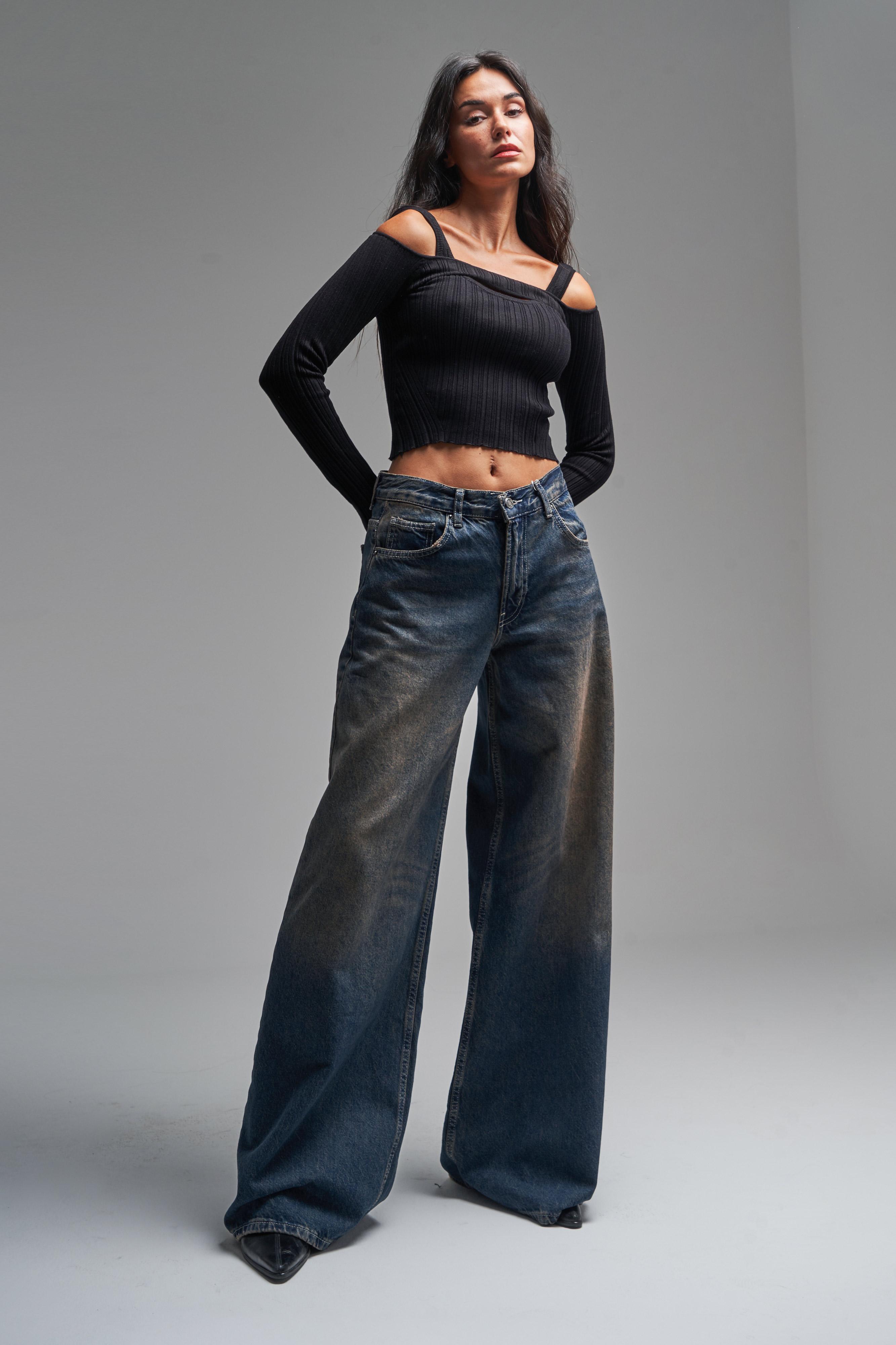 It's Basic Kadın T Jean Rengi Hera Palazzo Fit Bol Kesim Denim Jean