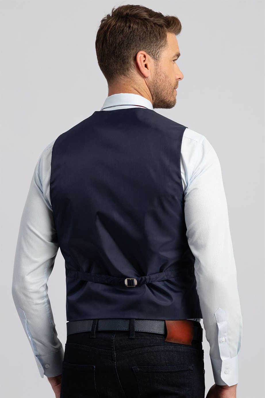 TUDORS Erkek Slim Fit Düz Cepli Lacivert Yelek görsel 5