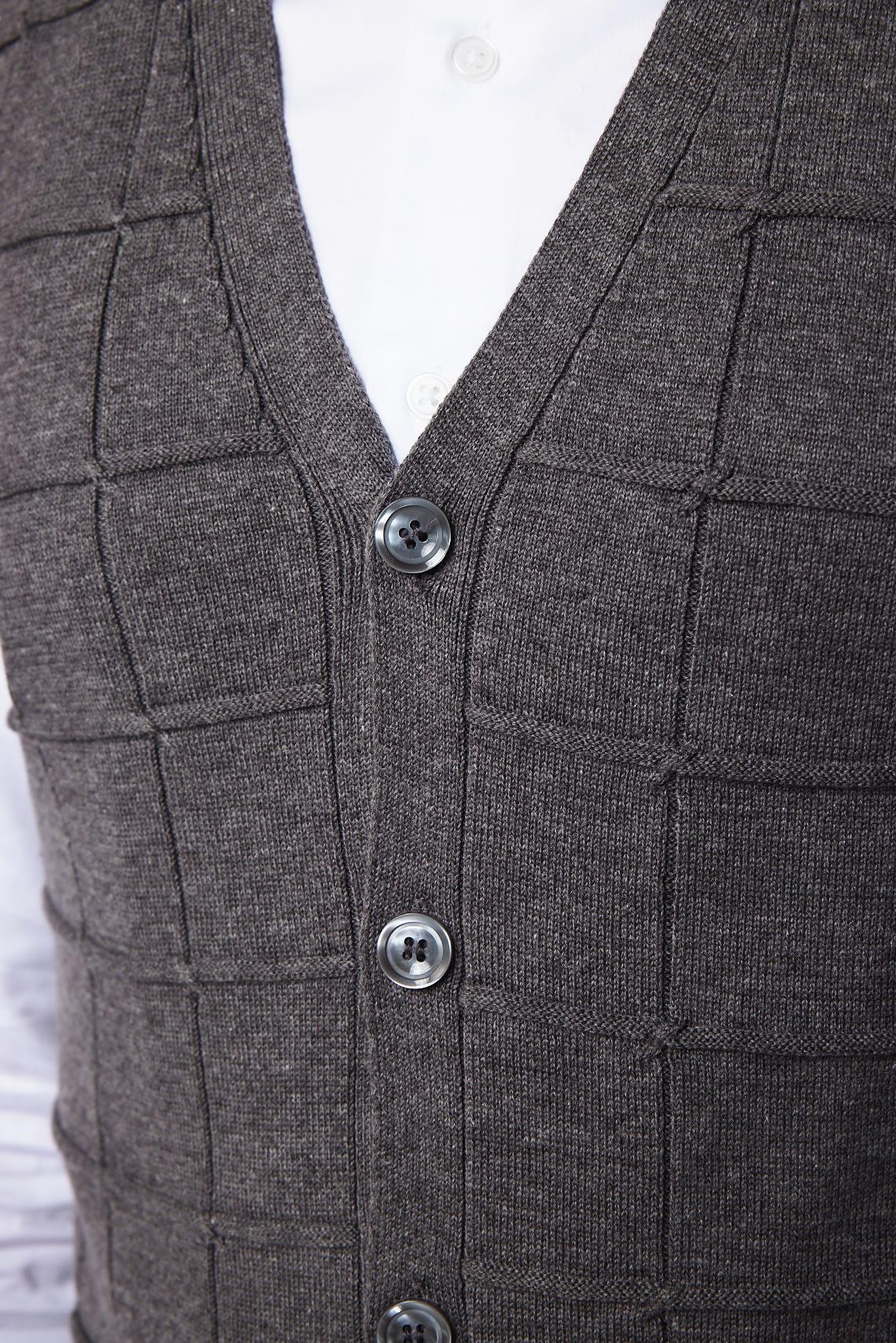 TUDORS Slim Fit Kare Desenli Gri Erkek Yelek görsel 4