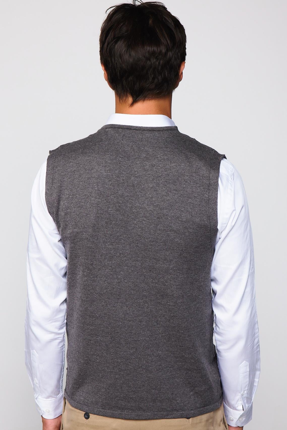 TUDORS Slim Fit Kare Desenli Gri Erkek Yelek görsel 5