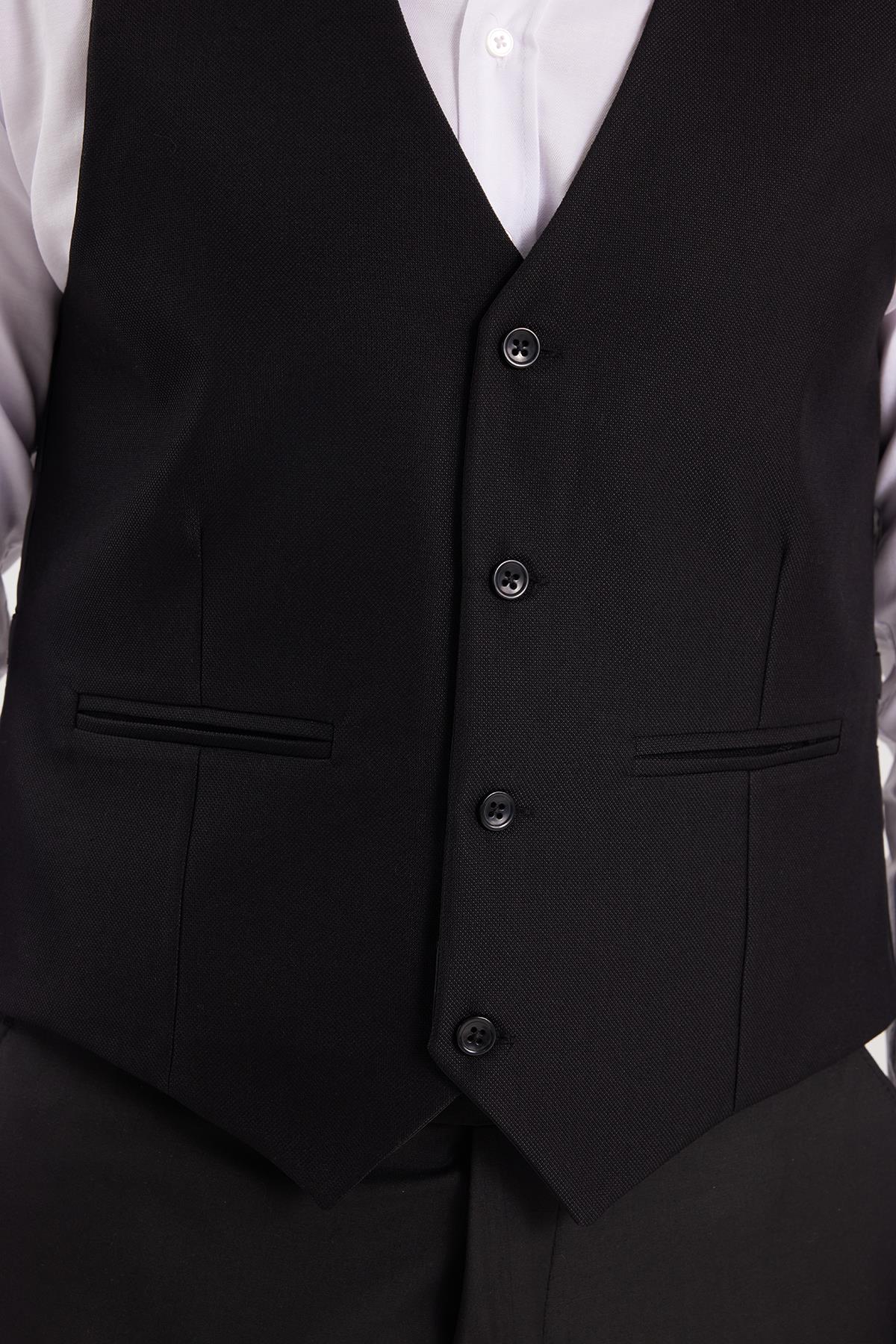 TUDORS Erkek Slim Fit Düz Cepli Siyah Yelek görsel 3