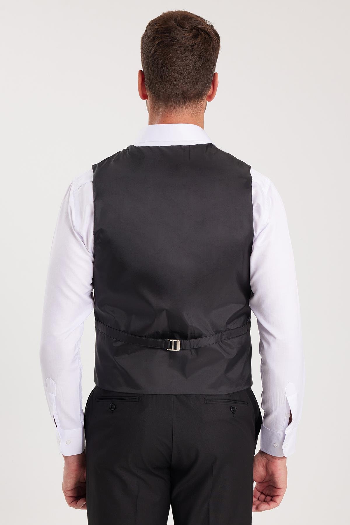 TUDORS Erkek Slim Fit Düz Cepli Siyah Yelek görsel 7