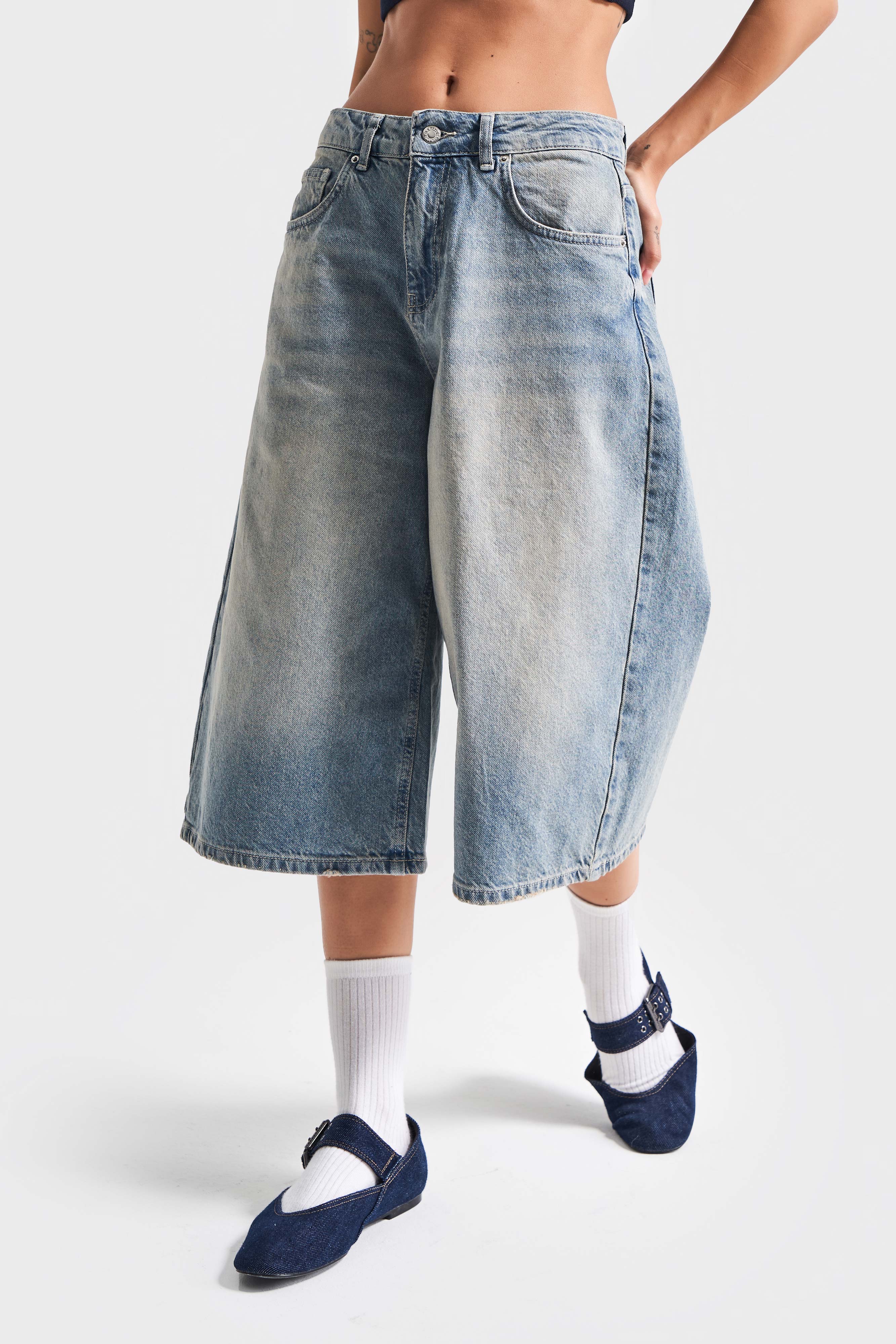 It's Basic Kadın T Jean Rengi 2S5 84 Süper Baggy Fit Maxi Boy 100 Pamuk Denim Şortolon