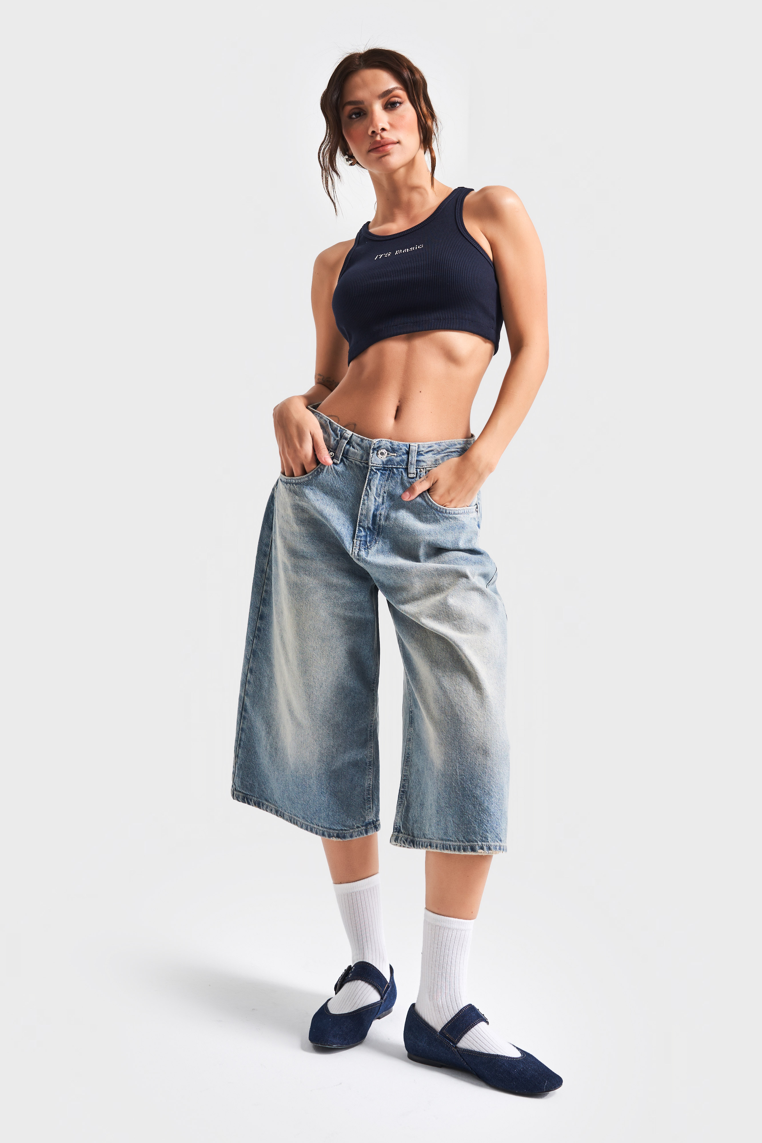 It's Basic Kadın T Jean Rengi 2S5 84 Süper Baggy Fit Maxi Boy 100 Pamuk Denim Şortolon görsel 2