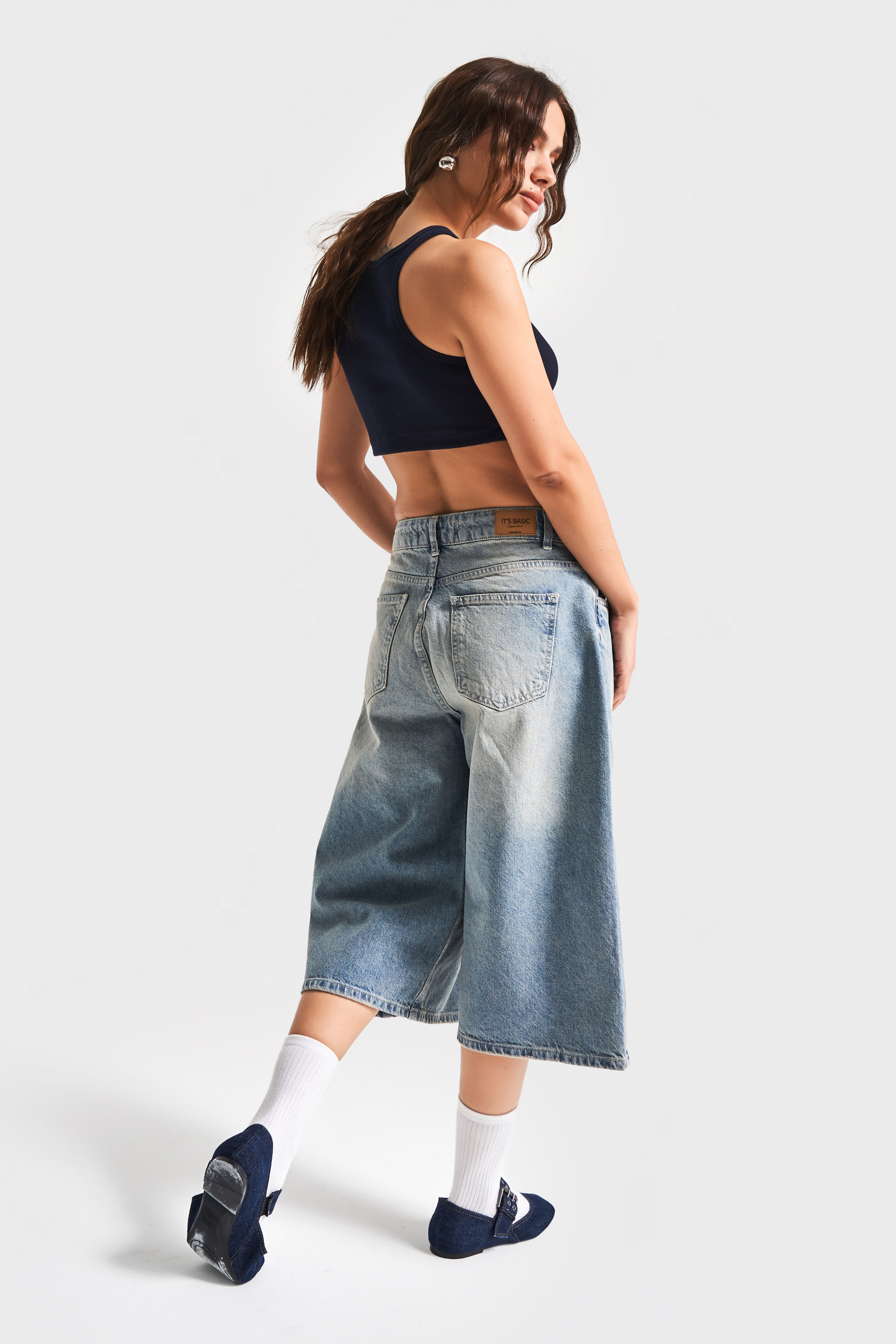 It's Basic Kadın T Jean Rengi 2S5 84 Süper Baggy Fit Maxi Boy 100 Pamuk Denim Şortolon görsel 3