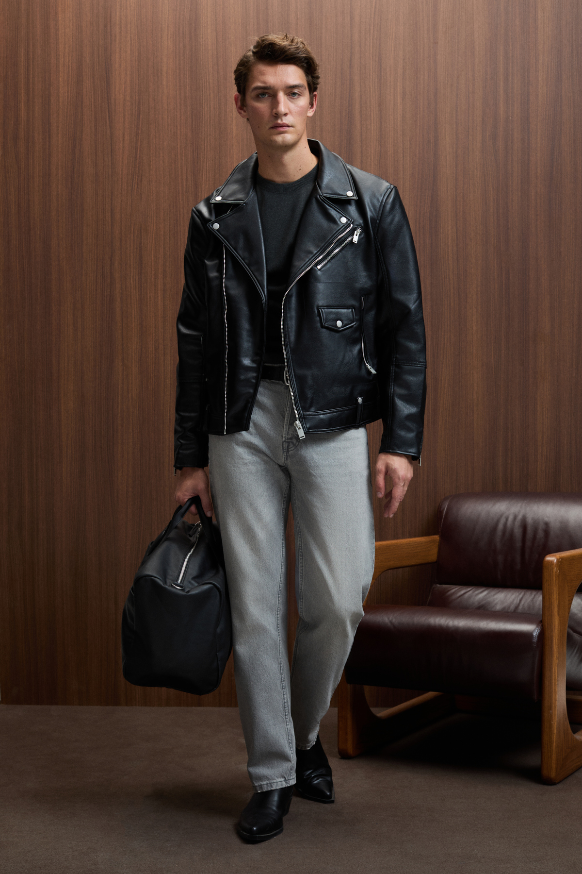 GRIMELANGE Erkek Yuvarlak Yaka Basic Slim Fit Triko ANTRASİT Kazak görsel 2