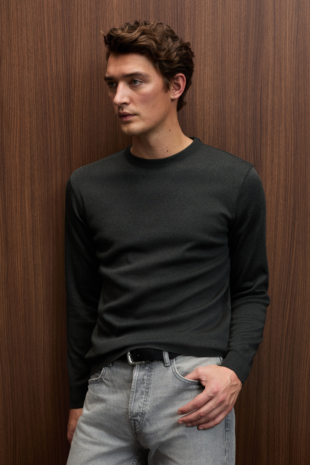 GRIMELANGE Erkek Yuvarlak Yaka Basic Slim Fit Triko ANTRASİT Kazak görsel 6