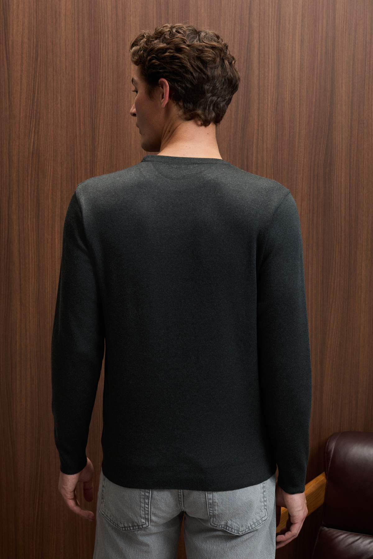 GRIMELANGE Erkek Yuvarlak Yaka Basic Slim Fit Triko ANTRASİT Kazak görsel 7