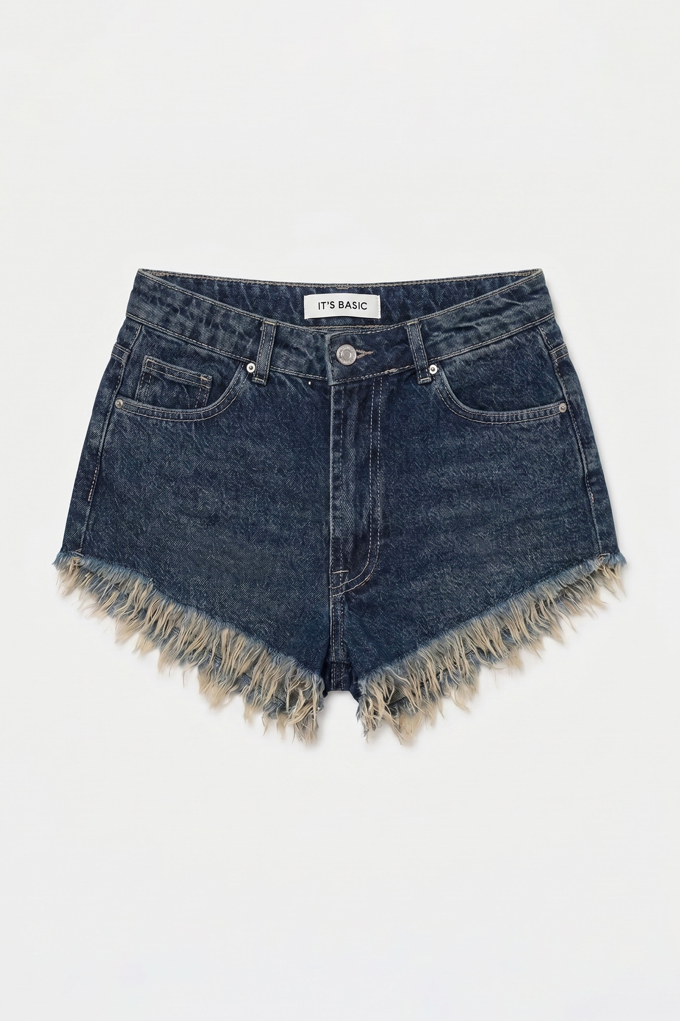 It's Basic Kadın Koyu Jean 2s6 Mini Boy Paça Püsküllü Denim Şort