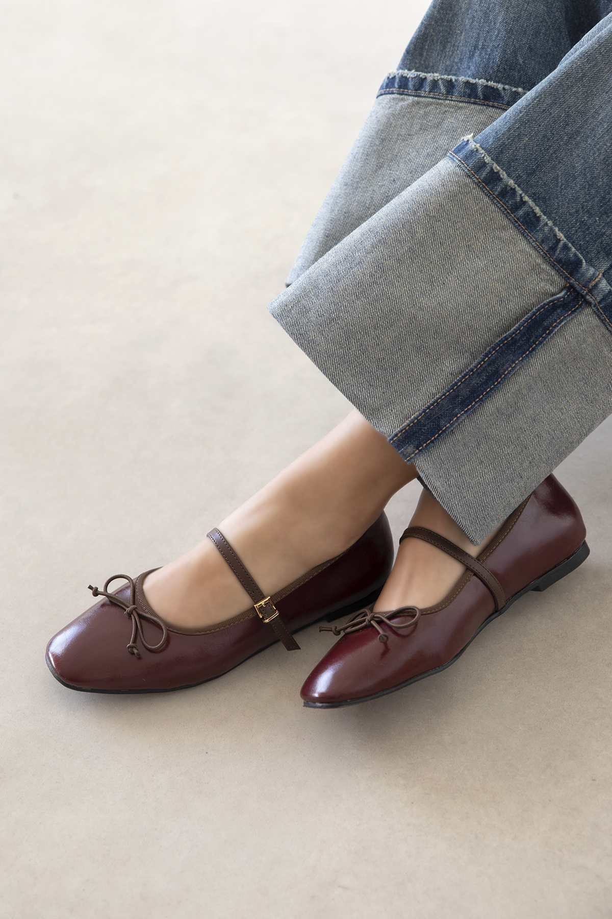 Straswans Maxy Kadın Fiyonk Detay Kırışık Deri Babet Bordo