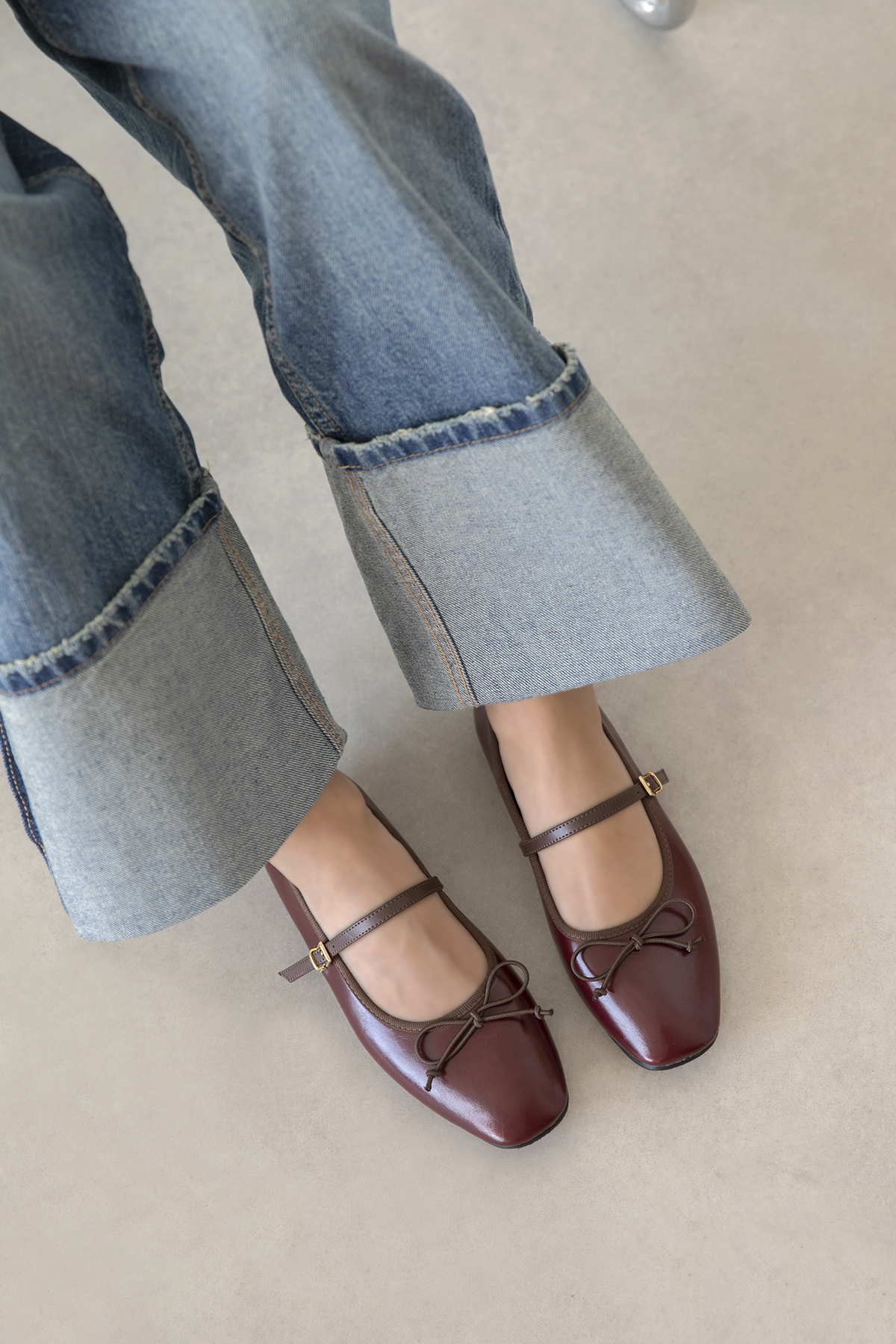Straswans Maxy Kadın Fiyonk Detay Kırışık Deri Babet Bordo görsel 3