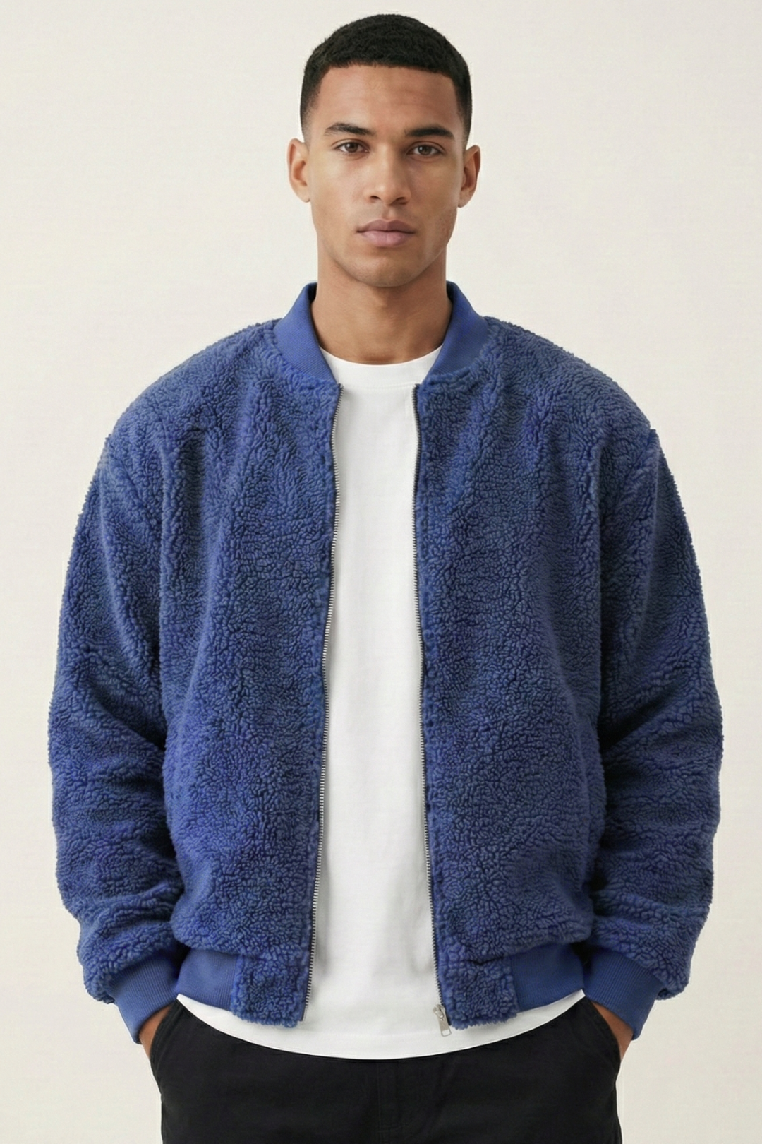 Genius Store Erkek Bomber Mont Pelüş İçi Astarlı Oversize Geniş Kalıp Sherpa Kuzu Kumaş Spor Mont