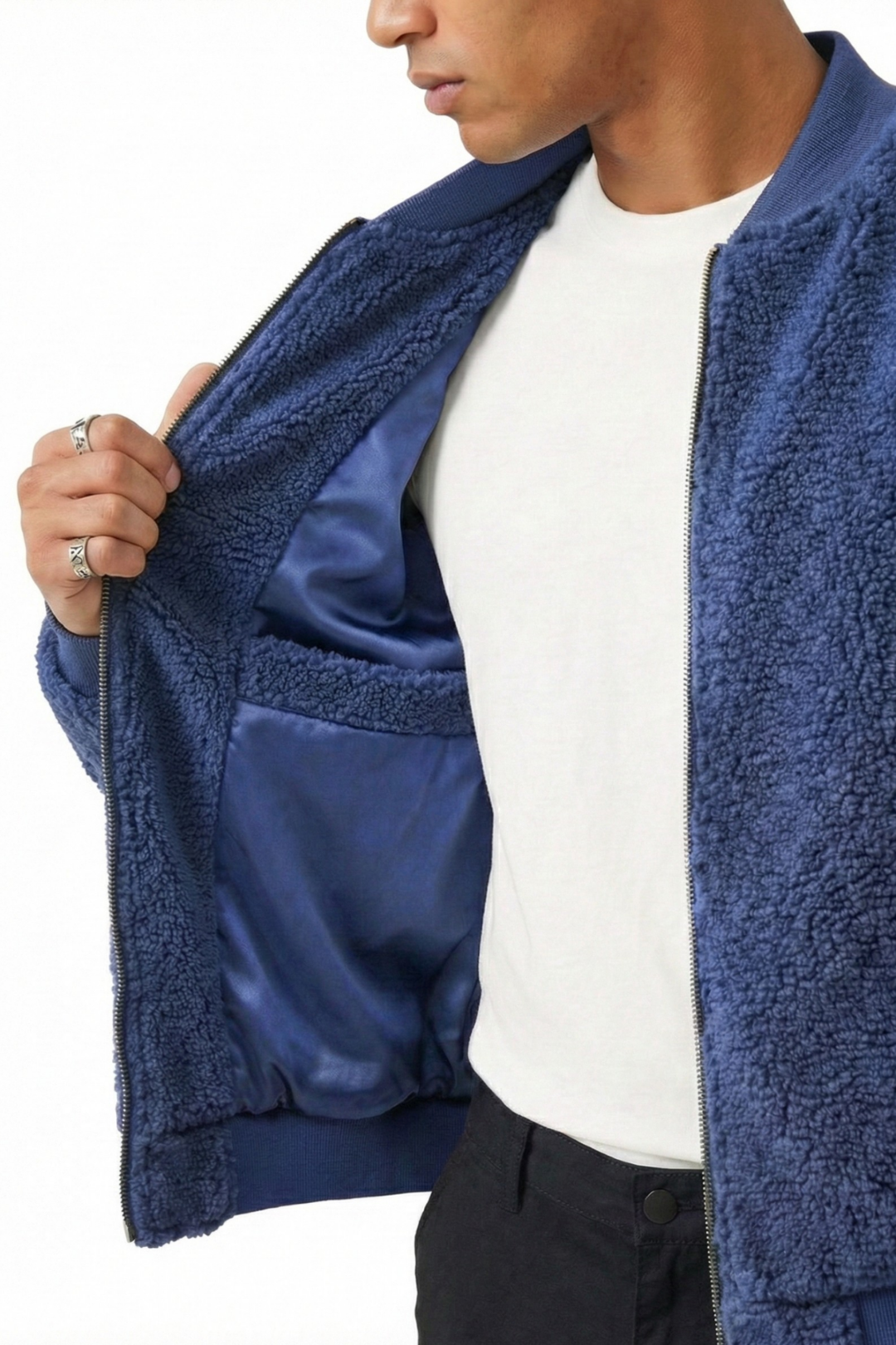 Genius Store Erkek Bomber Mont Pelüş İçi Astarlı Oversize Geniş Kalıp Sherpa Kuzu Kumaş Spor Mont görsel 2