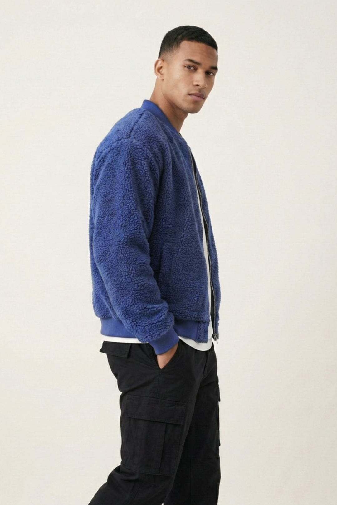 Genius Store Erkek Bomber Mont Pelüş İçi Astarlı Oversize Geniş Kalıp Sherpa Kuzu Kumaş Spor Mont görsel 3