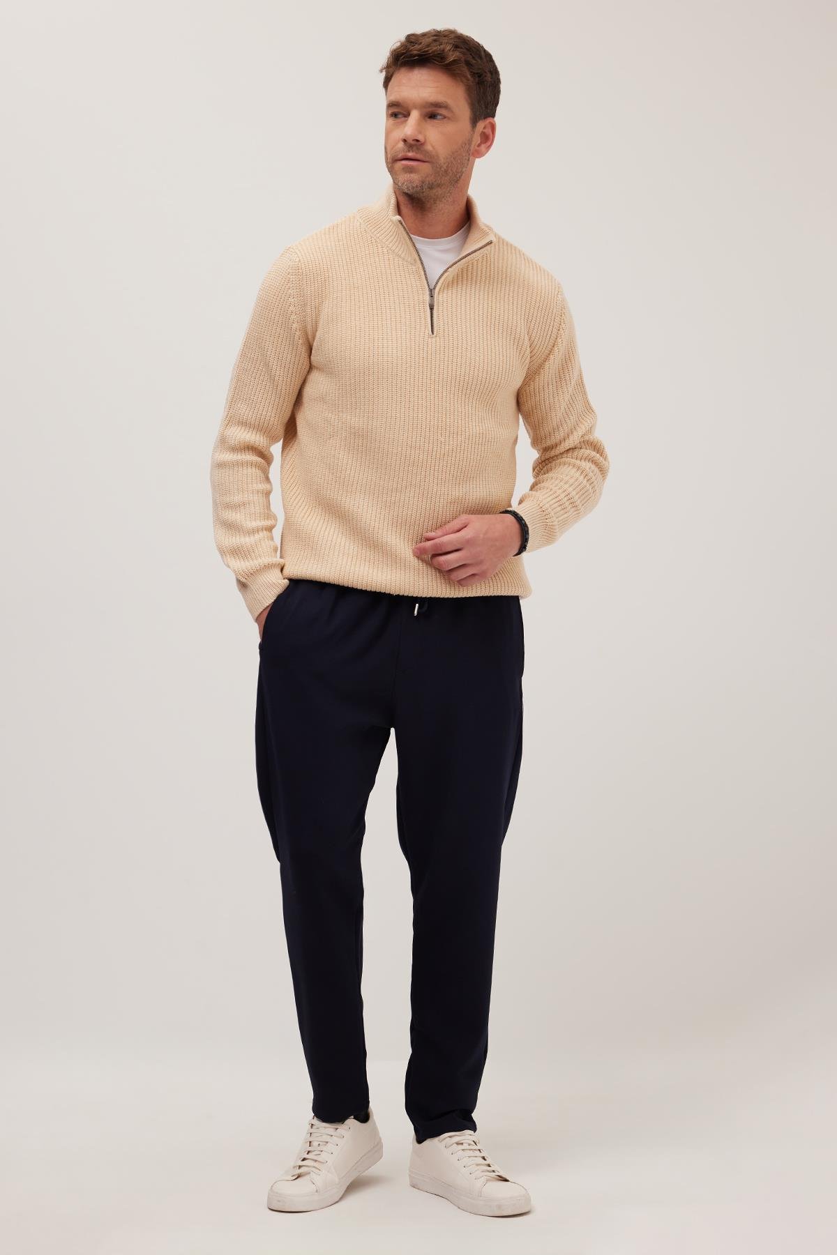 TUDORS Erkek Regular Fit Beli Lastikli Bağcıklı Jogger Lacivert Pantolon Rahat Kesim Yan Cepli görsel 2