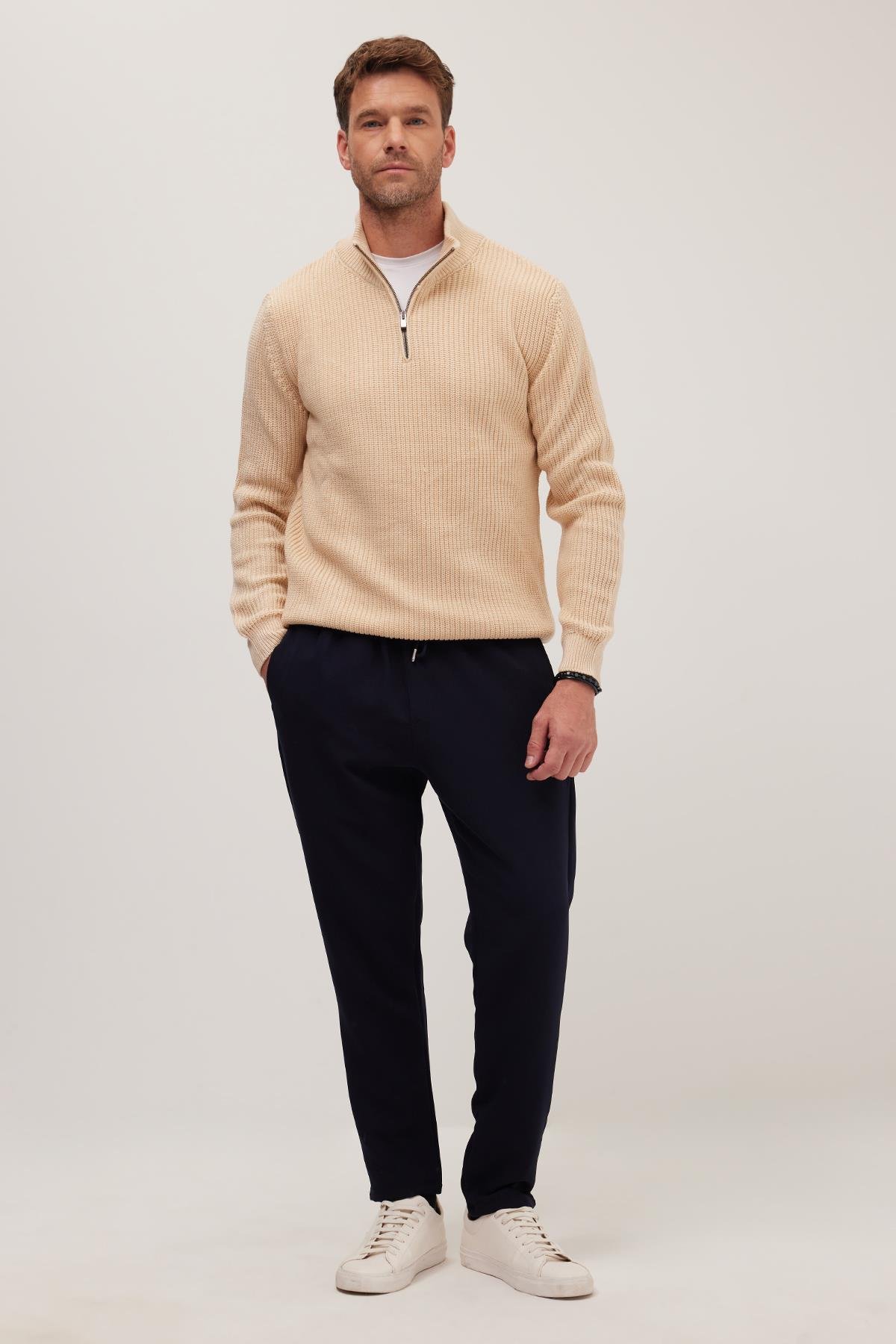 TUDORS Erkek Regular Fit Beli Lastikli Bağcıklı Jogger Lacivert Pantolon Rahat Kesim Yan Cepli görsel 4