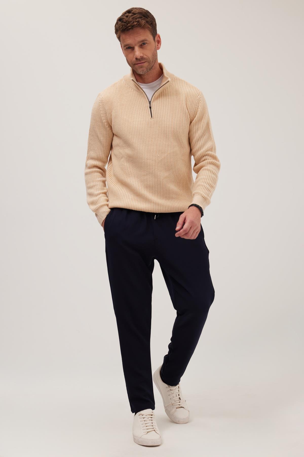 TUDORS Erkek Regular Fit Beli Lastikli Bağcıklı Jogger Lacivert Pantolon Rahat Kesim Yan Cepli görsel 5
