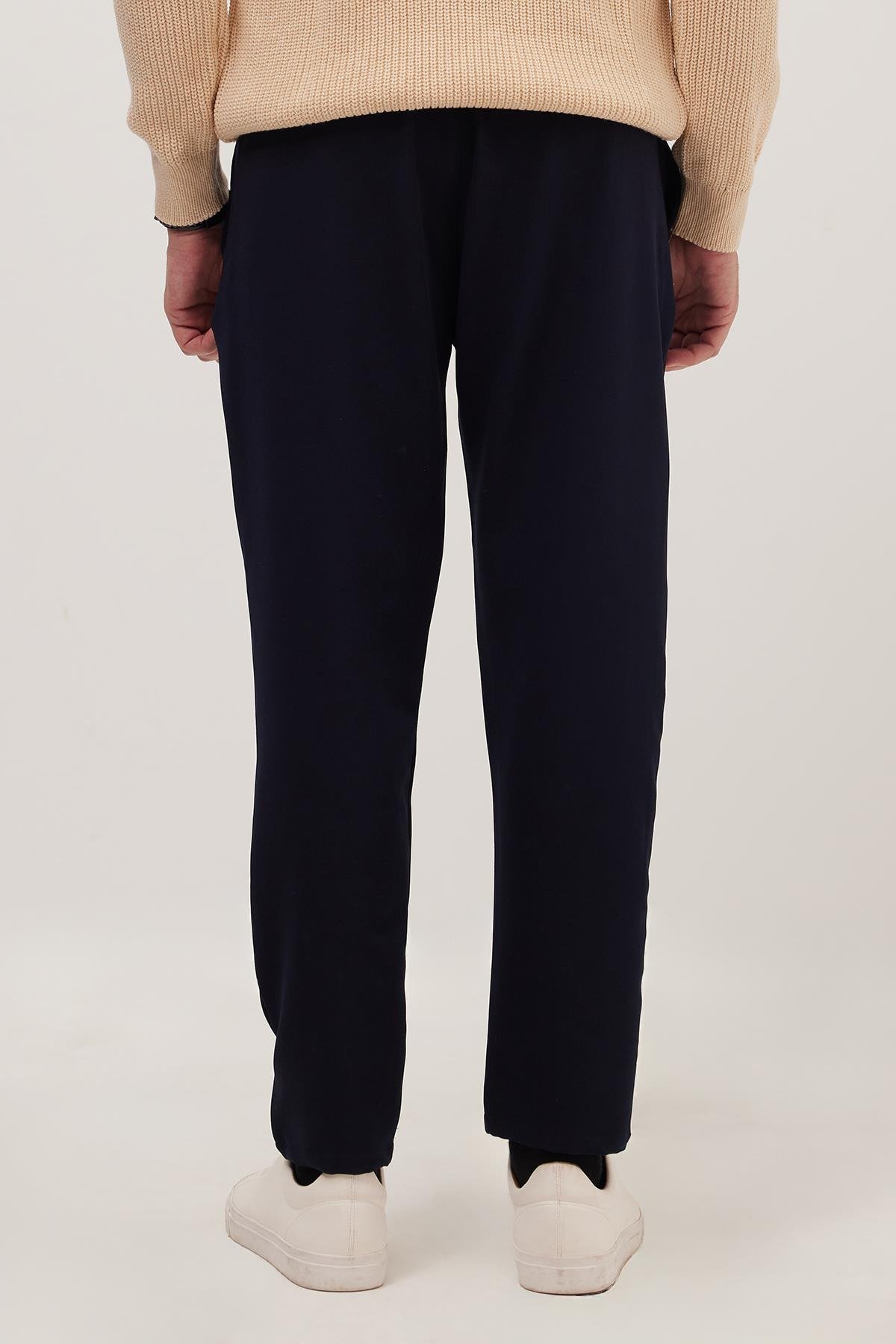TUDORS Erkek Regular Fit Beli Lastikli Bağcıklı Jogger Lacivert Pantolon Rahat Kesim Yan Cepli görsel 7