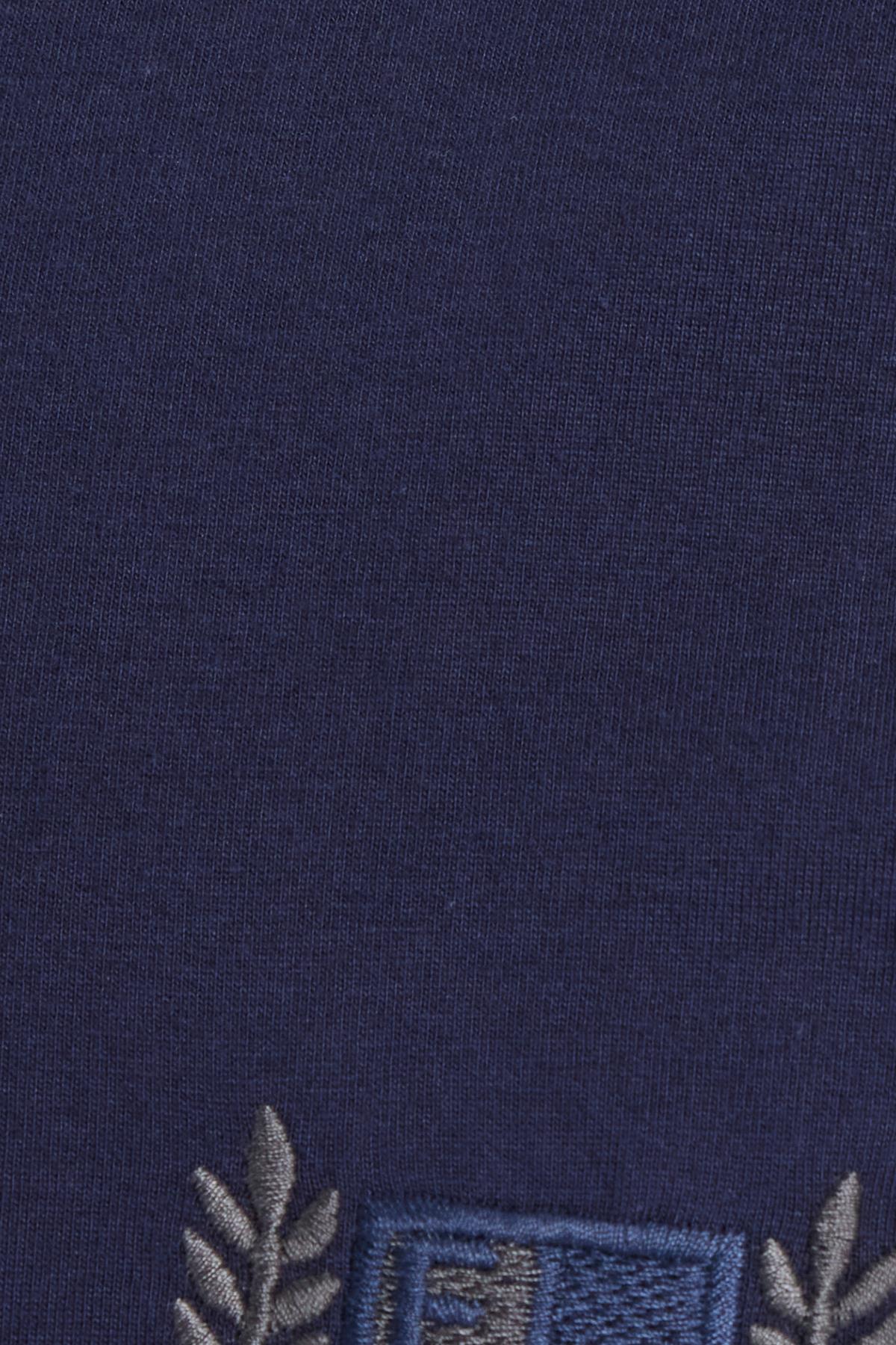 TUDORS Erkek Standart Fit %100 Pamuk Bisiklet Yaka Beli Lastikli Lacivert Pijama Takımı görsel 6