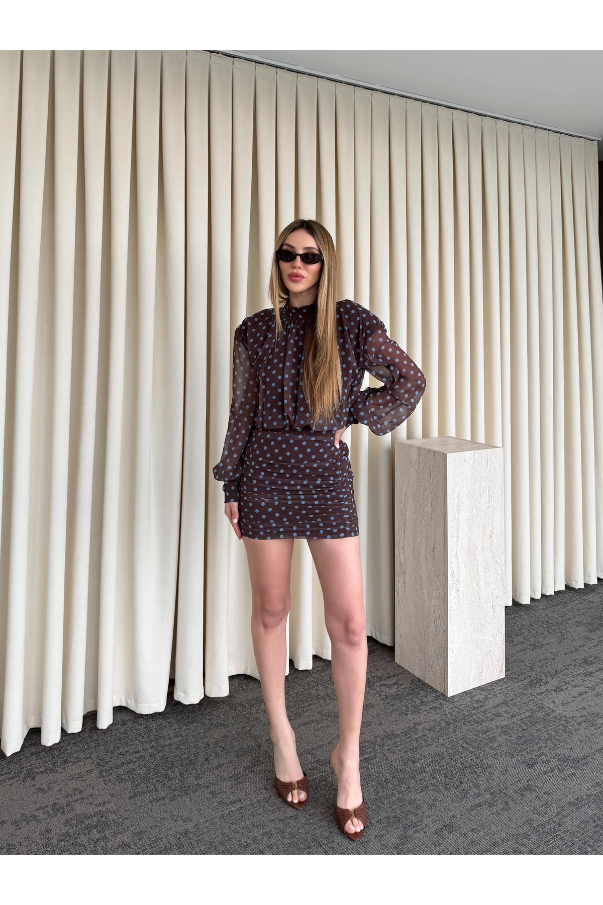 Laluvia Puantiyeli Mini Elbise - 6261 görsel 2