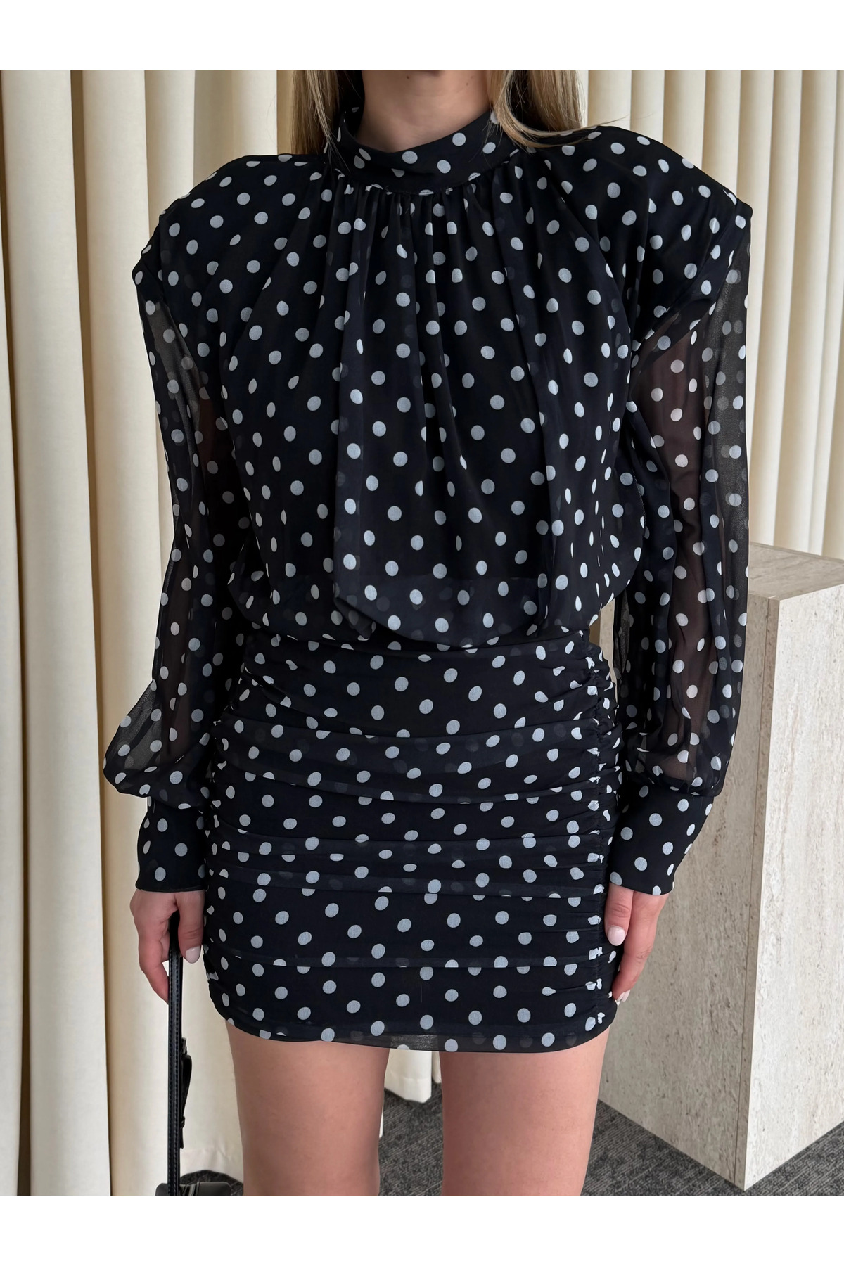 Laluvia Puantiyeli Mini Elbise - 6261 görsel 3