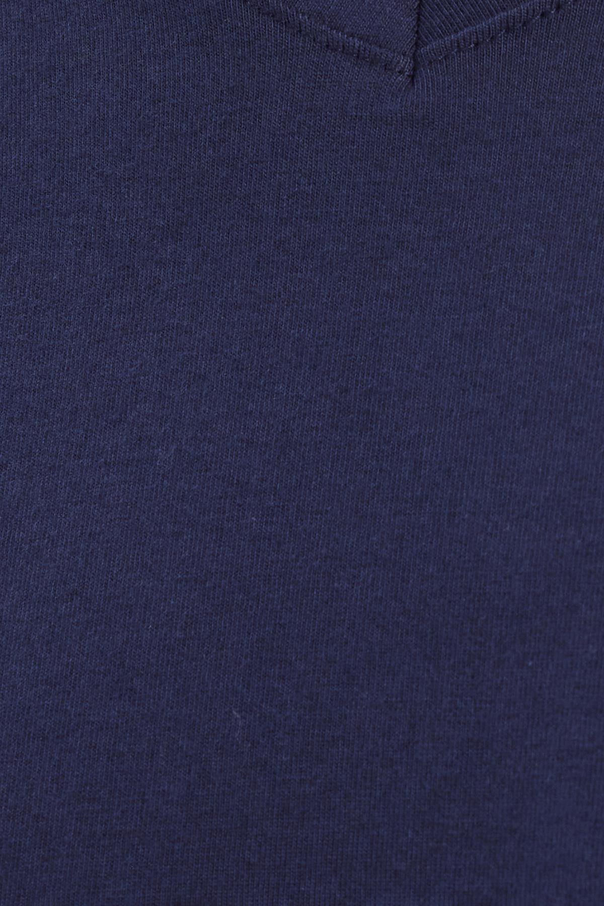 TUDORS Erkek Standart Fit %100 Pamuk V Yaka Beli Lastikli Lacivert Pijama Takımı görsel 6
