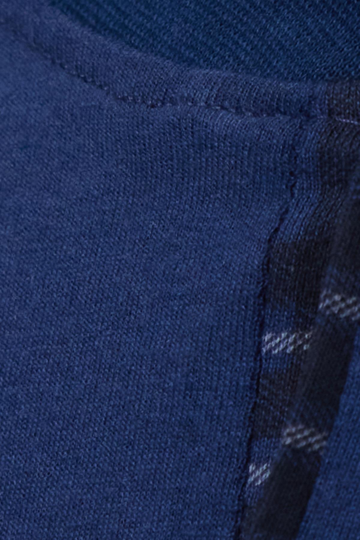 TUDORS Erkek Regular Fit Pamuklu Düğmeli Yaka Beli Lastikli Desenli İndigo Pijama Takımı görsel 6