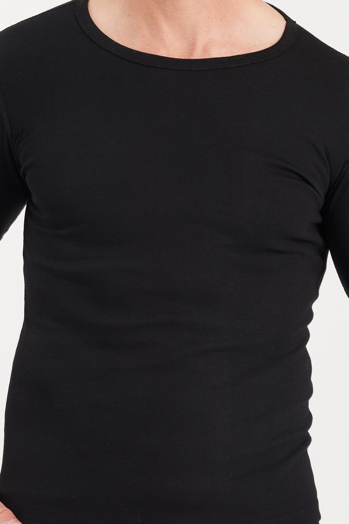 TUDORS Erkek Slim Fit Dar Kesim Bisiklet Yaka Siyah Termal Alt Üst Takım görsel 3