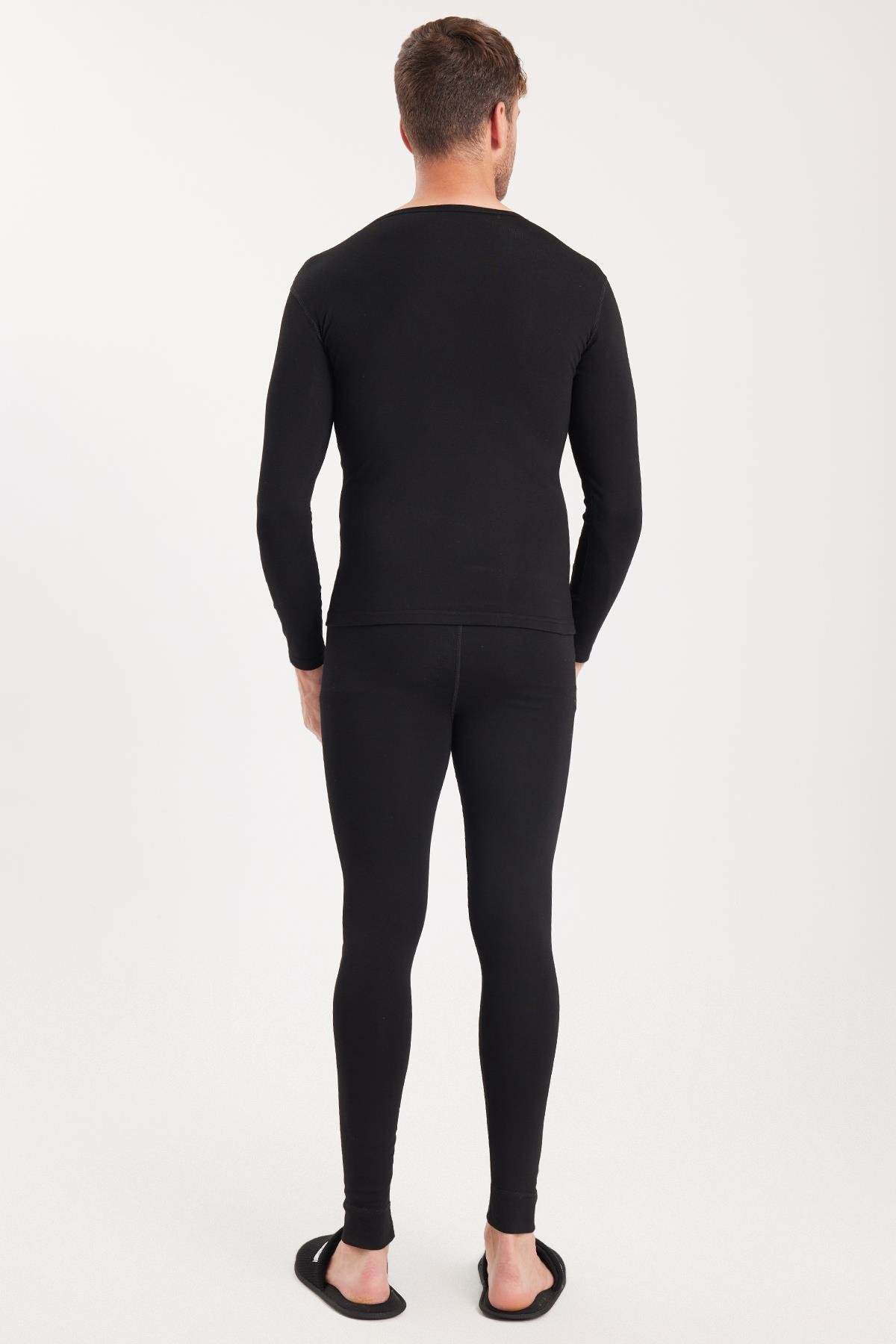 TUDORS Erkek Slim Fit Dar Kesim Bisiklet Yaka Siyah Termal Alt Üst Takım görsel 7